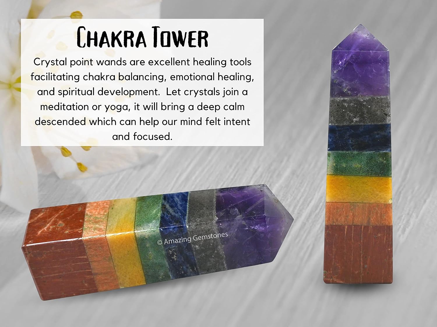 Torres de cristal de 7 chakras  Obelisco de punto de cristal curativo natural para curación de Reiki y cuadrícula de cristal (3 a 4 pulgadas)