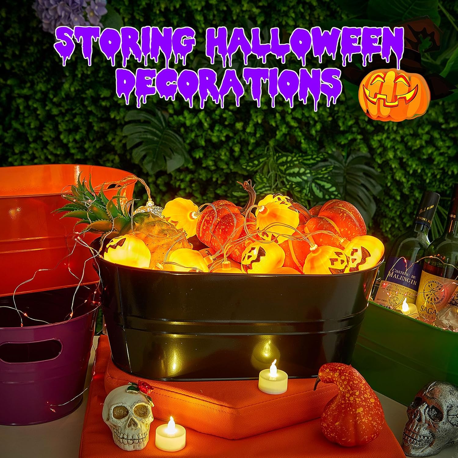 4 cubos de bebidas de Halloween de 4 galones, grandes tinas de hielo para fiestas, recipientes de metal galvanizado para bebidas, cerveza, vino,