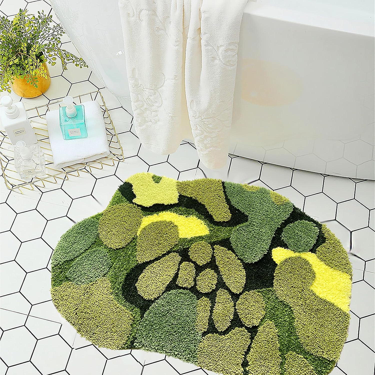 LEVINIS Alfombras de baño con diseño de musgo, suaves, absorbentes, para interiores, antideslizantes, peludas, lavables a máquina, estilo bohemio,
