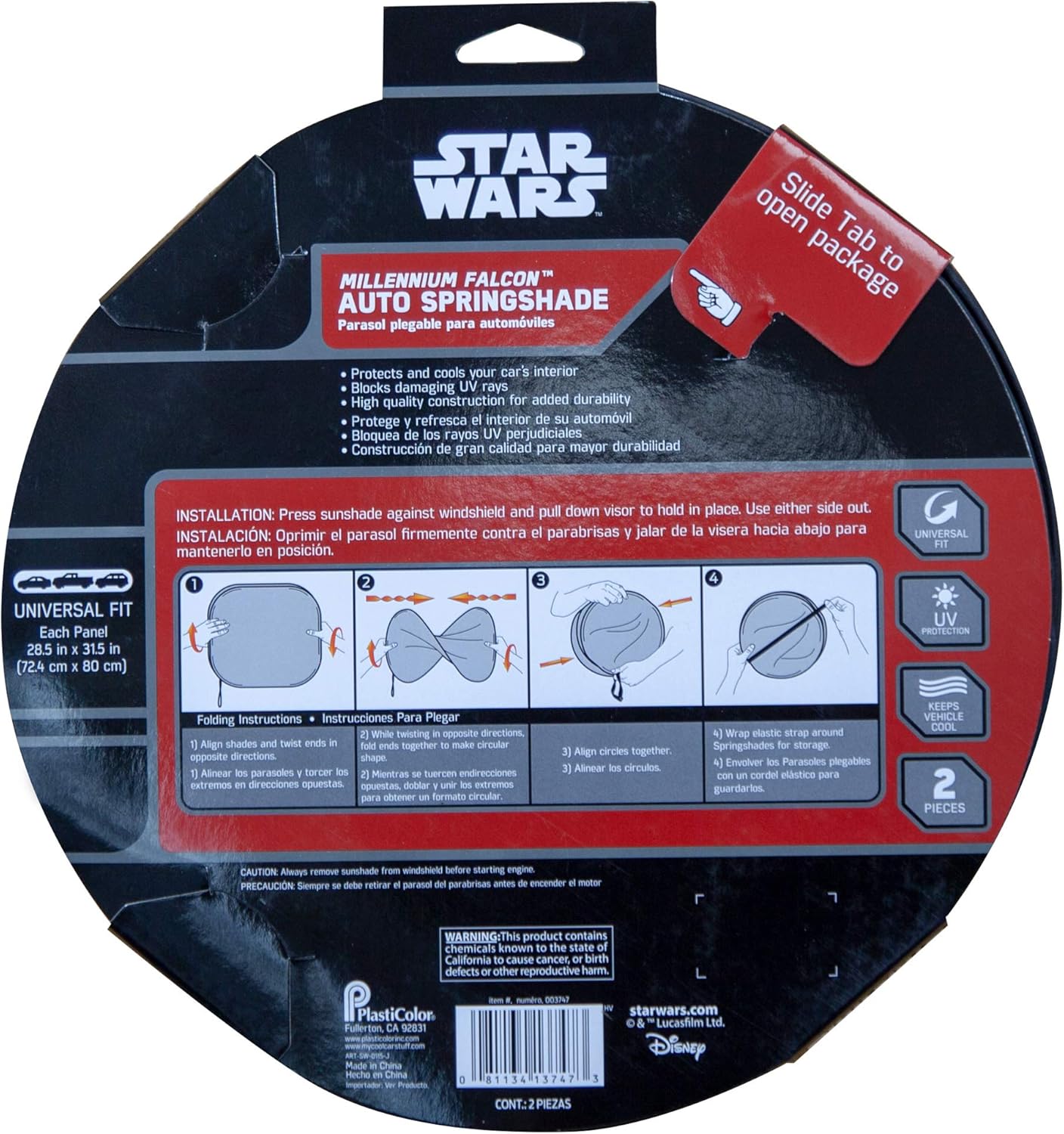 Plasticolor 003747R01 Star Wars Millennium Falcon, pantallas solares con ventosa para ventanilla (2 unidades)