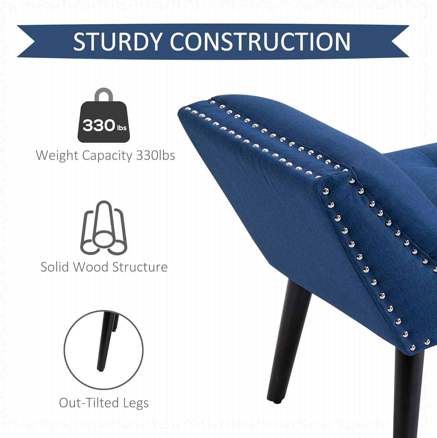 HOMCOM Moderno banco otomano tapizado de tela decorativa para dormitorio o sala de estar, color azul