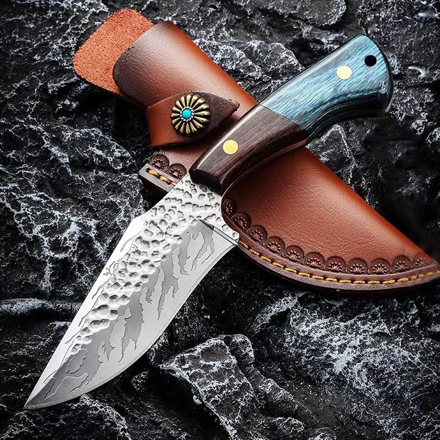 Cuchillo de caza de 8.27 pulgadas, cuchillo táctico de supervivencia de hoja fija de acero inoxidable con funda y mango ergonómico antideslizante