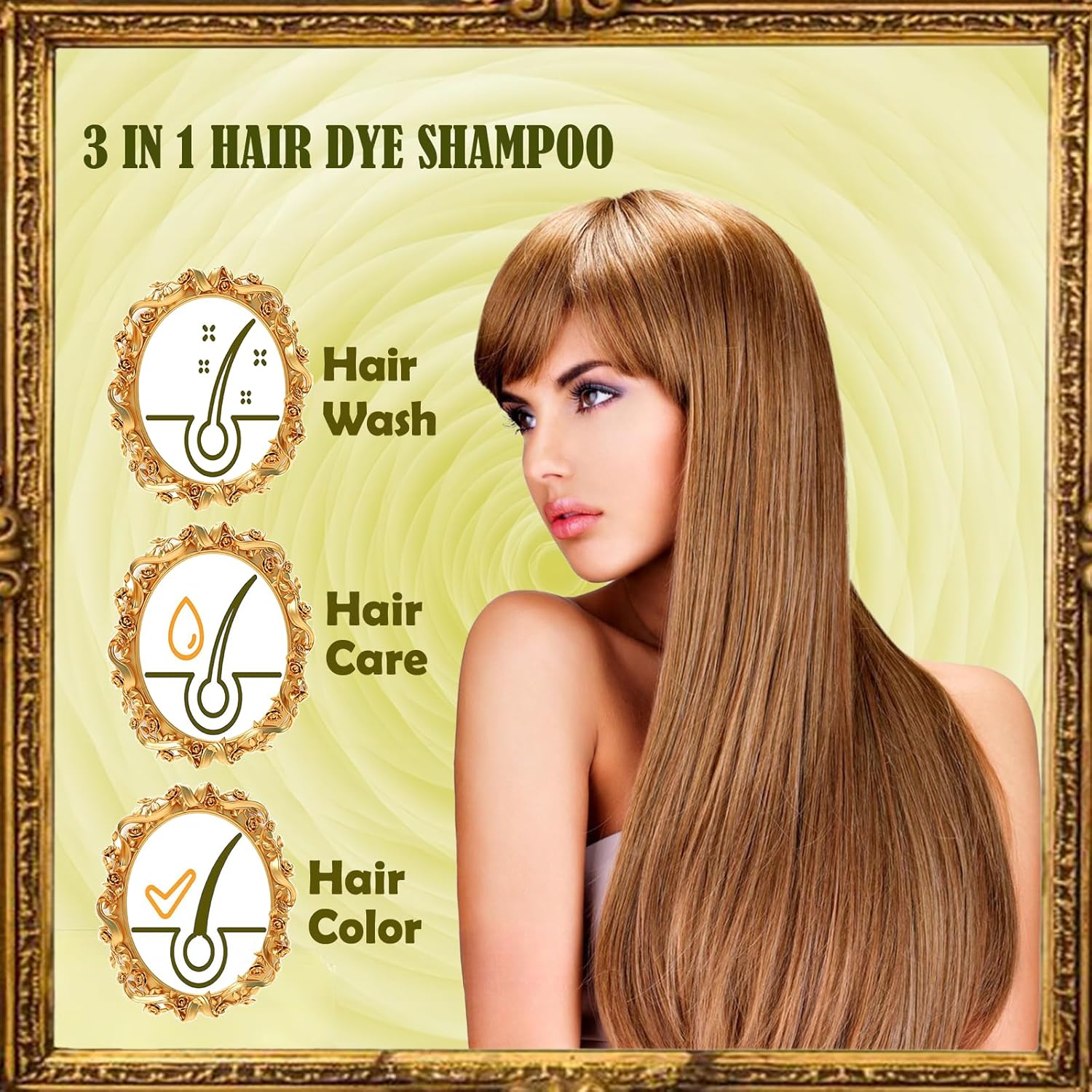 Champú de color castaño rubio – Champú de tinte para cabello castaño instantáneo 3 en 1 para mujeres y hombres, champú marrón a base de hierbas de