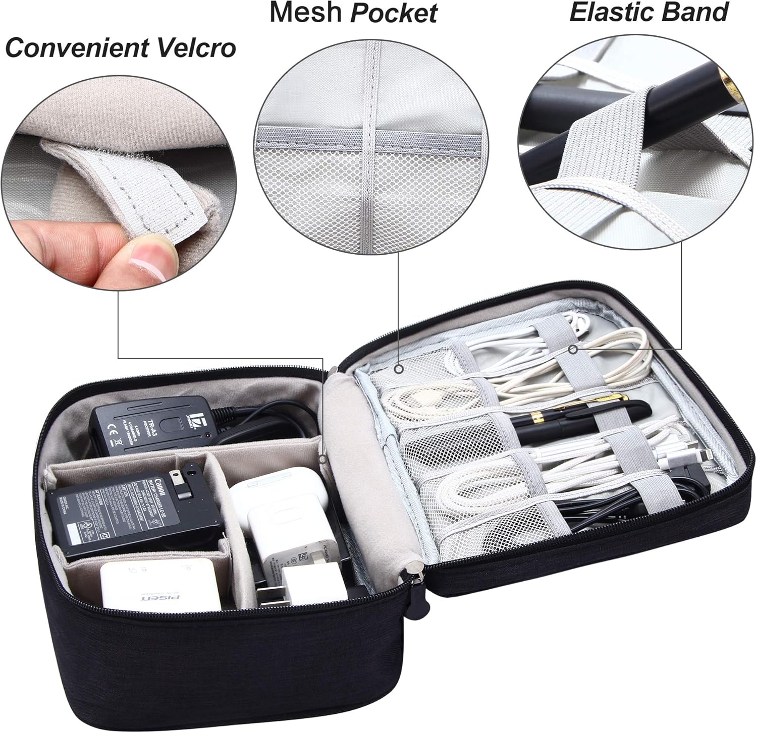 VOCUS Organizador de artículos electrónicos, bolsa organizadora de cables de viaje para accesorios electrónicos, estuche de almacenamiento grande
