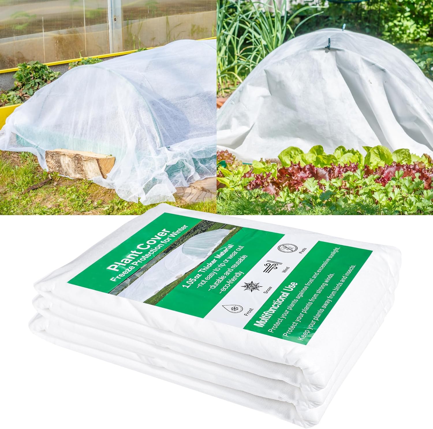 peony man Cubierta para plantas, protección contra congelación, 1.05 ozyd, cubierta de manta de fila de jardín de 10 x 50 pies, cubierta flotante