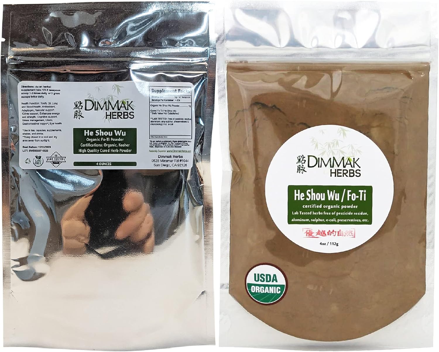 Dimmak Herbs Polvo orgánico de hierbas chinas crudas de raíz de Fo Ti – CuraPreparado USDA Orgánico He Shou Wu (Polygonum Multiflorum Preperata)