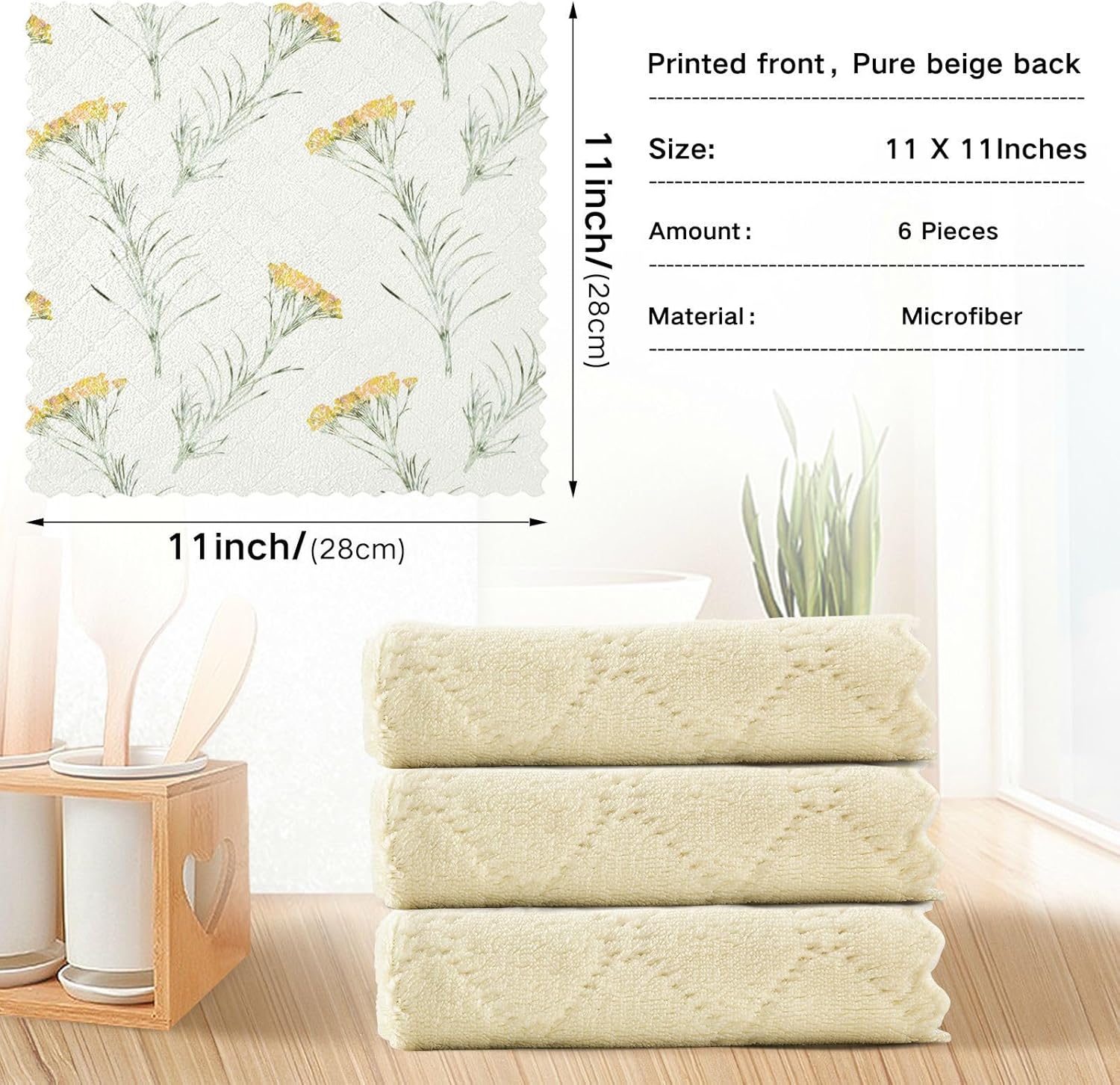 Beige Floral Contemporary Soft Decor Dish Clothes for Washing Dishes Quick Dry 6 Pack Cooking Towels for Bathroom Oven