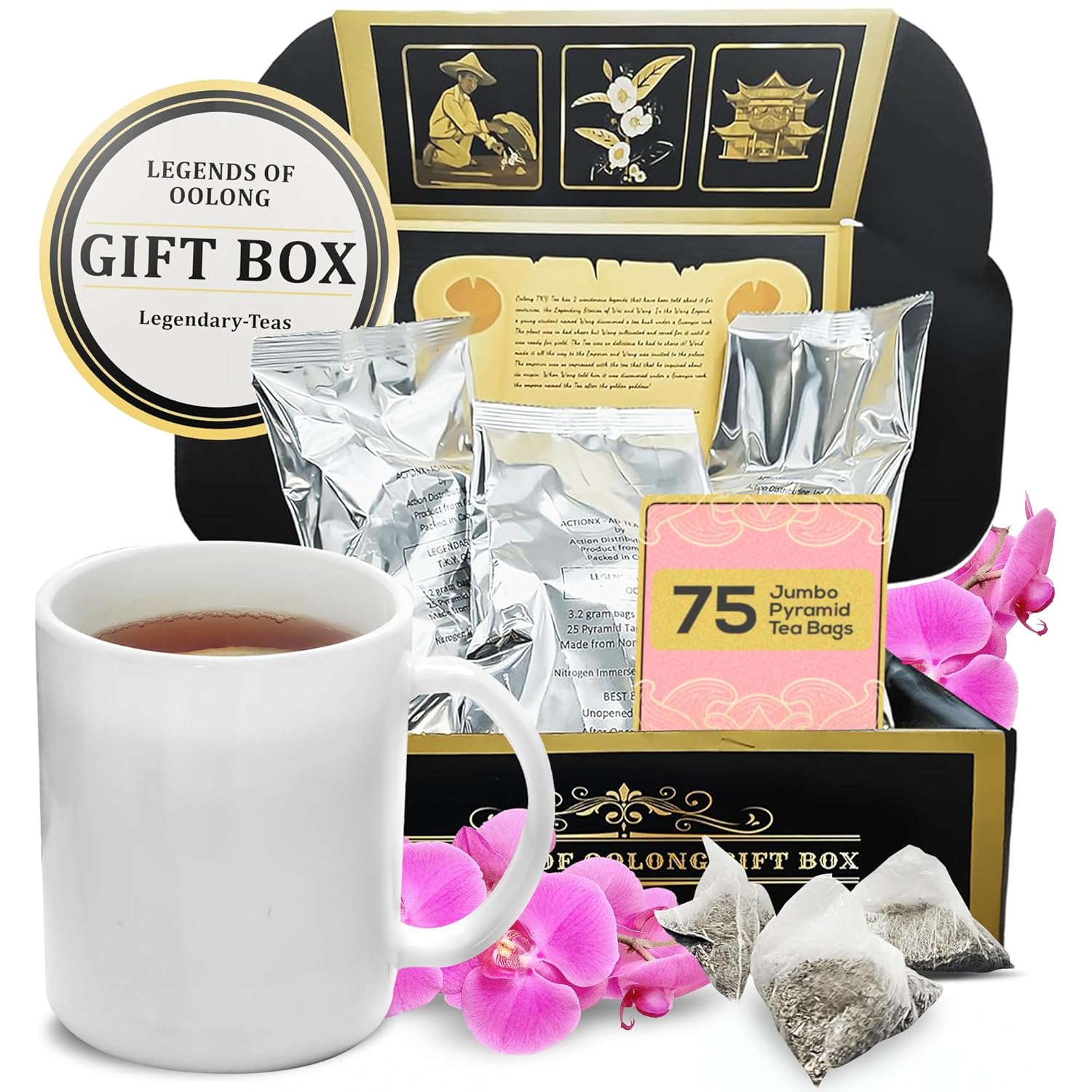 Legendary-Teas Oolong T.K.Y. – Bolsas de té piramidales selladas en bolsas de papel de aluminio (té Oolong T.K.Y, caja de 75 unidades)