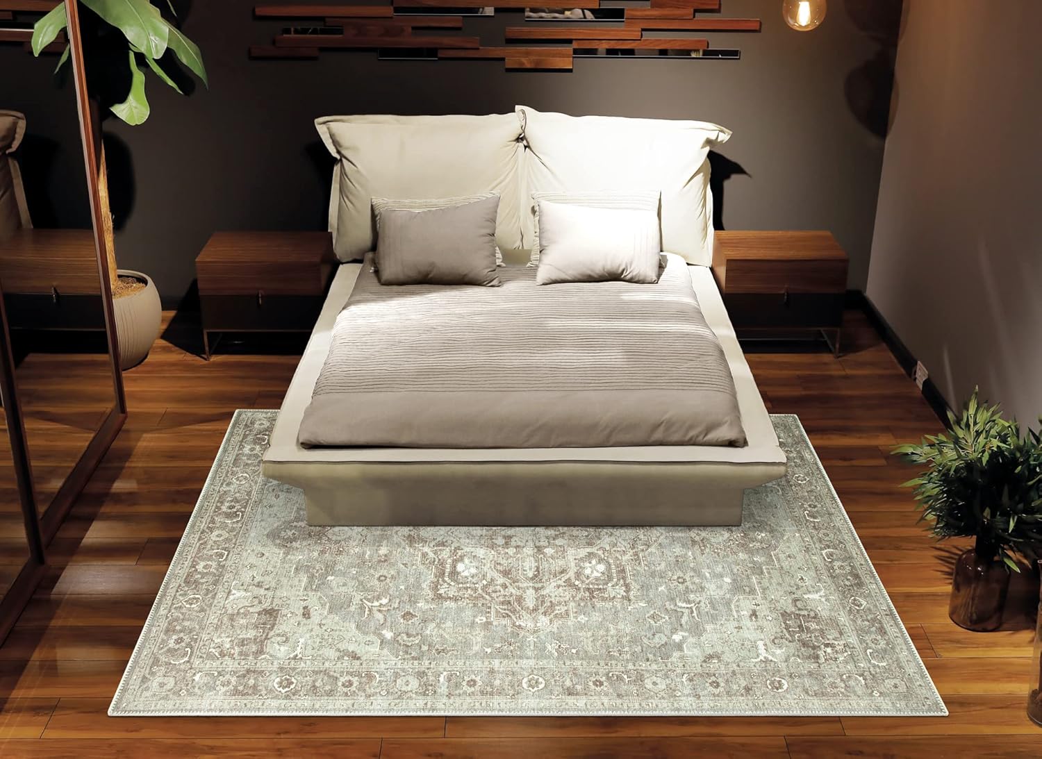 Bloom Rugs Alfombra lavable antideslizante de 4 x 6 pies, color beigegris, alfombra tradicional para sala de estar, dormitorio, comedor y cocina,