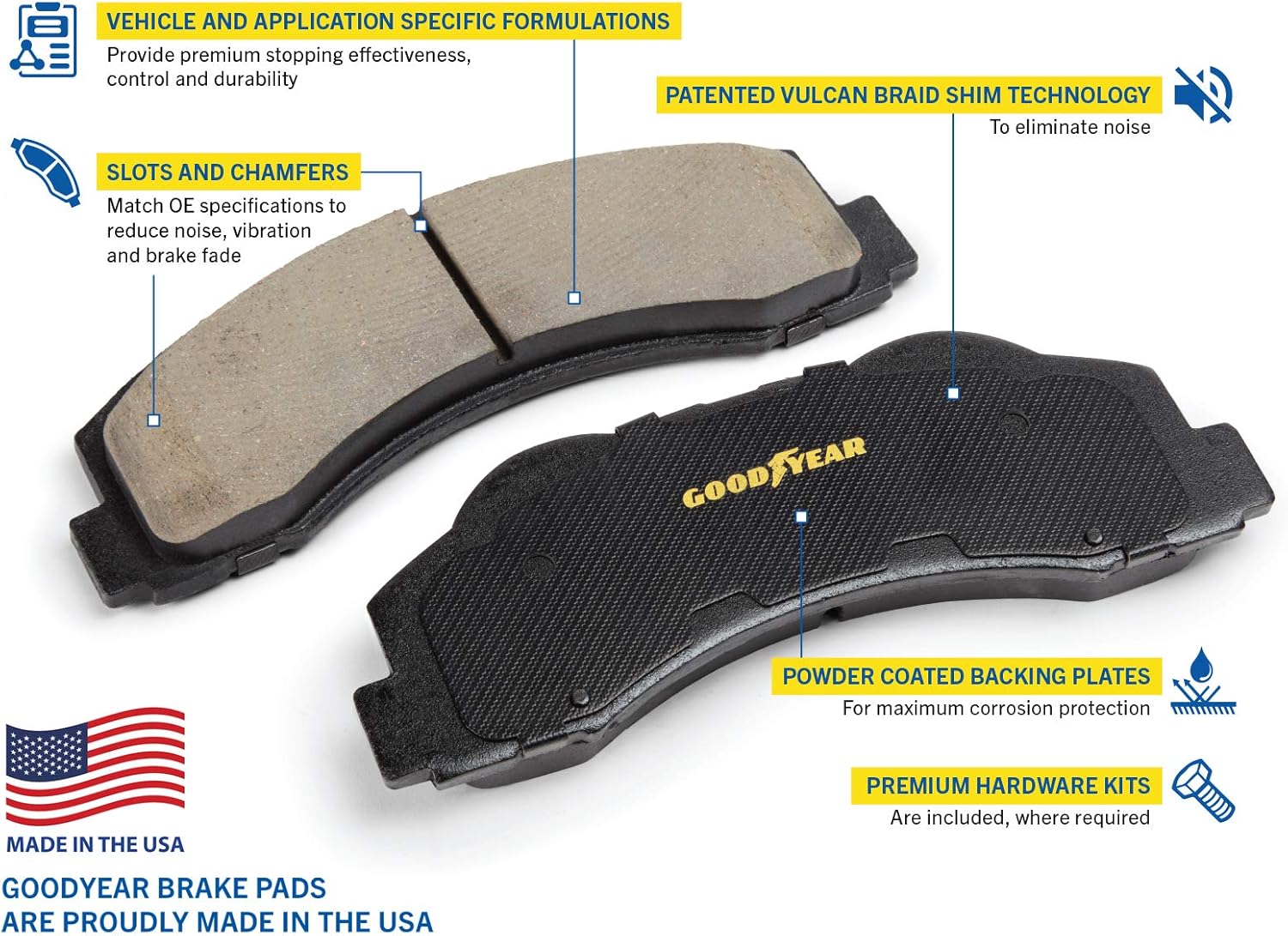 Goodyear Frenos GYD394  Pastillas de freno delanteras semimetálicas premium para Jaguar Vanden Plas 04-98, XJ12 96-95, XJ6 97-90, XJ8 1998, XJR