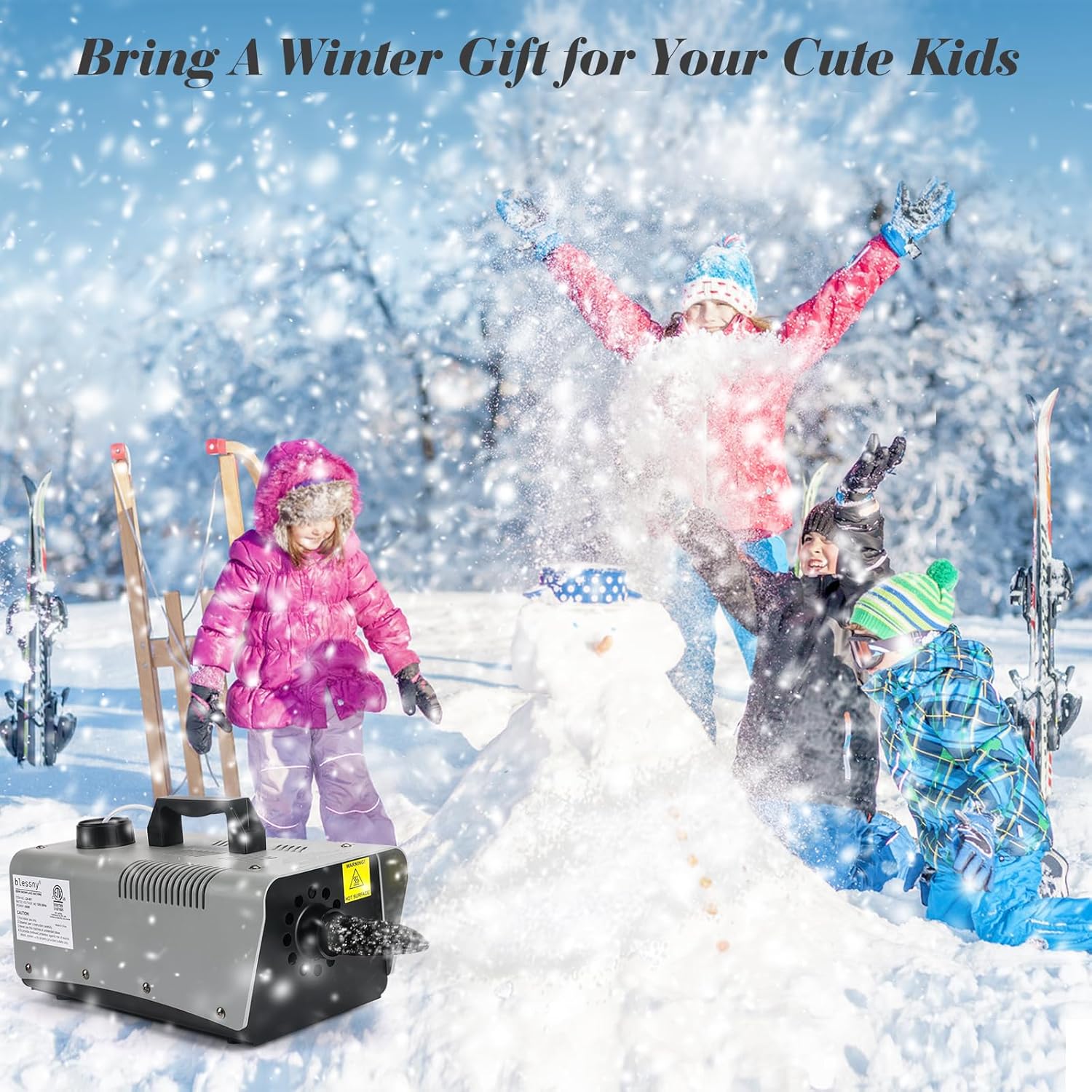 Máquina de nieve artificial de 650 W para exteriores, con certificación ETL, portátil, para niños, fiestas, escenarios, Navidad, cumpleaños, bodas,