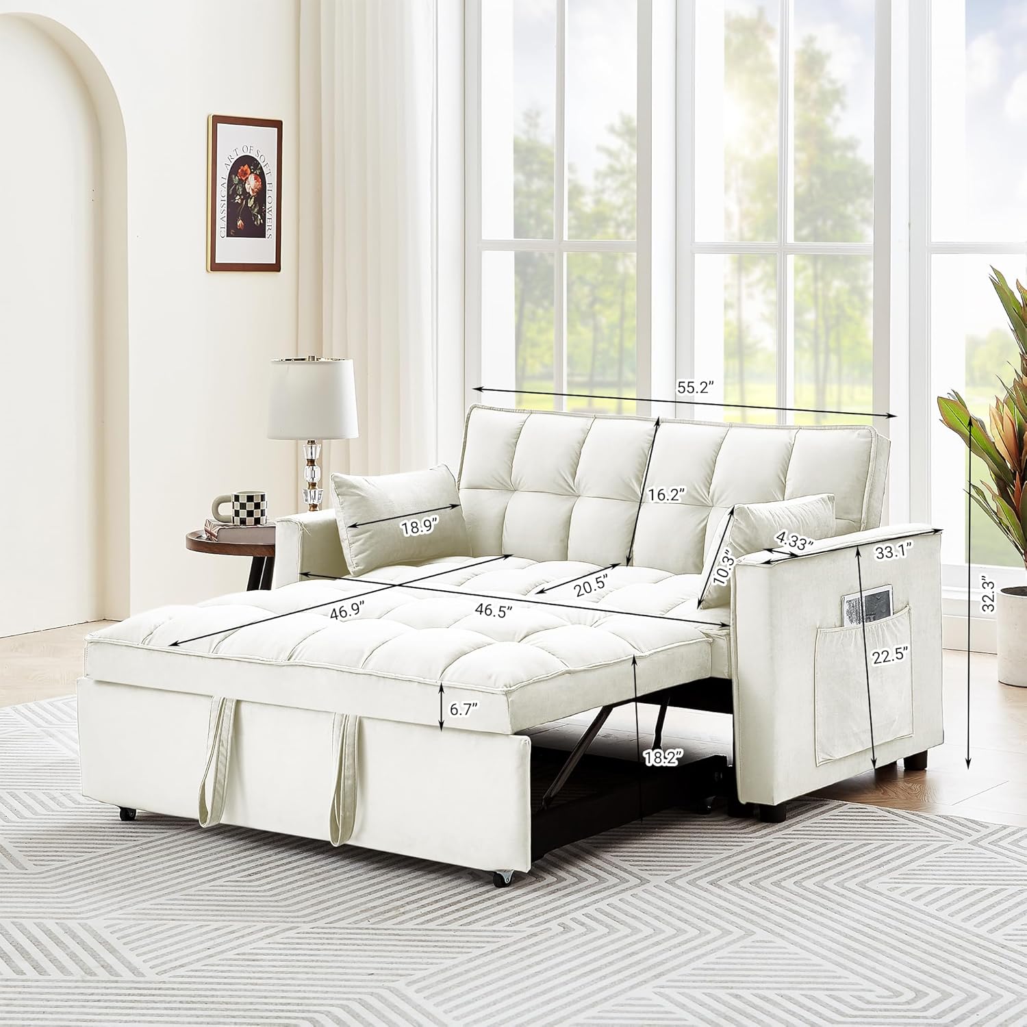 LUMISOL Sofá cama convertible moderno de terciopelo de 55.2 pulgadas, sofá cama multifuncional 3 en 1, cama extraíble, sofá biplaza con respaldo