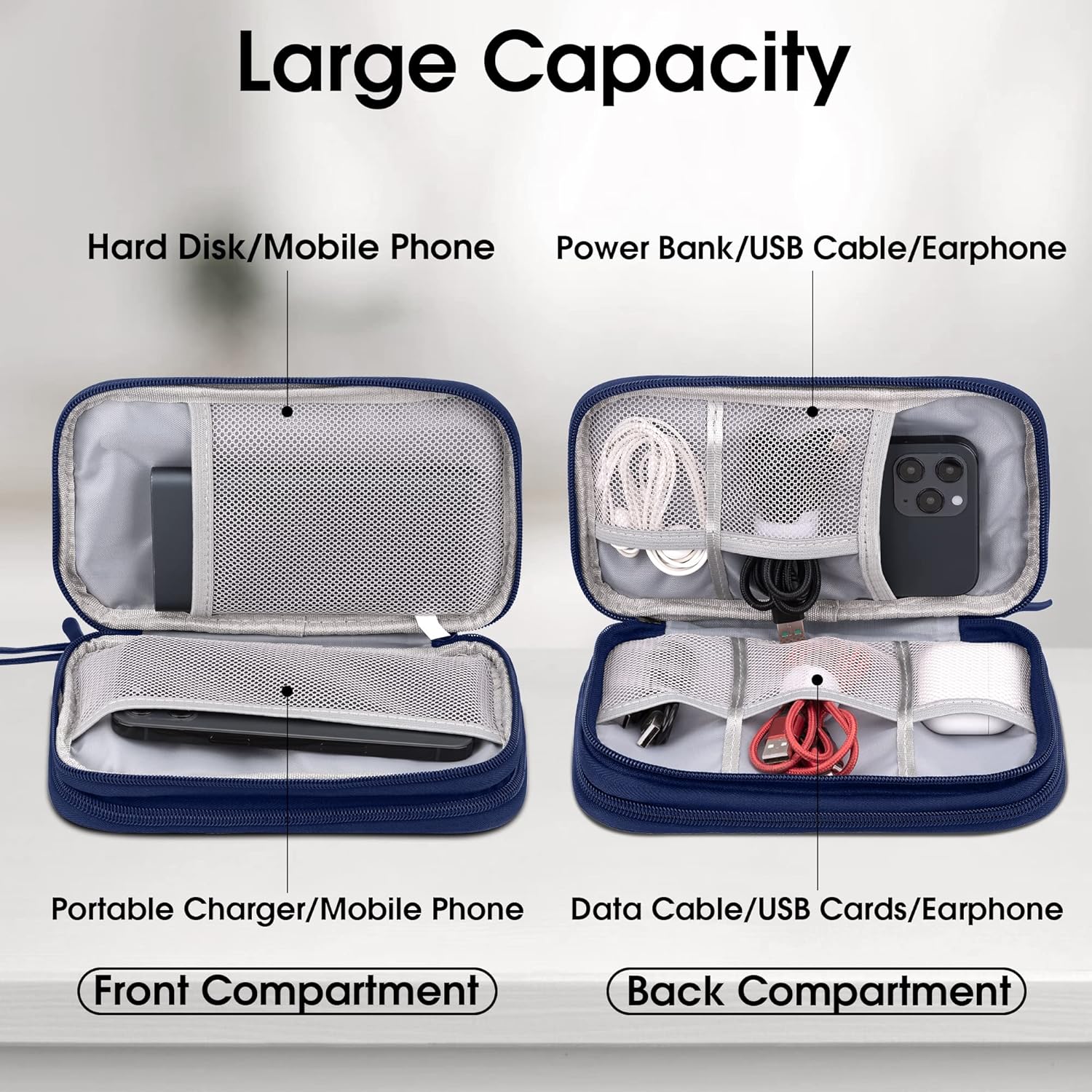 Arae Organizador electrónico, organizador de cables de viaje, bolsa impermeable portátil de doble capa, funda de almacenamiento de accesorios