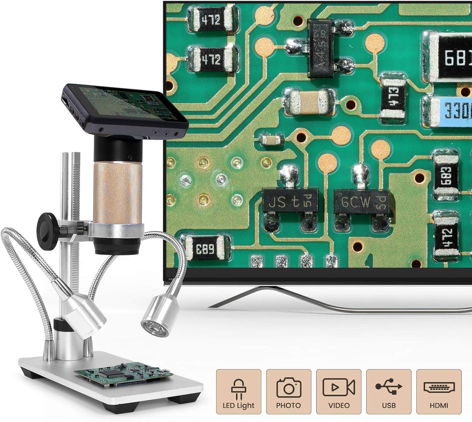Andonstar Microscopio digital HDMI ADSM201 con sensor de 3MP HD y lente industrial para PCB CPU SMT soldadura y reparación de teléfonos