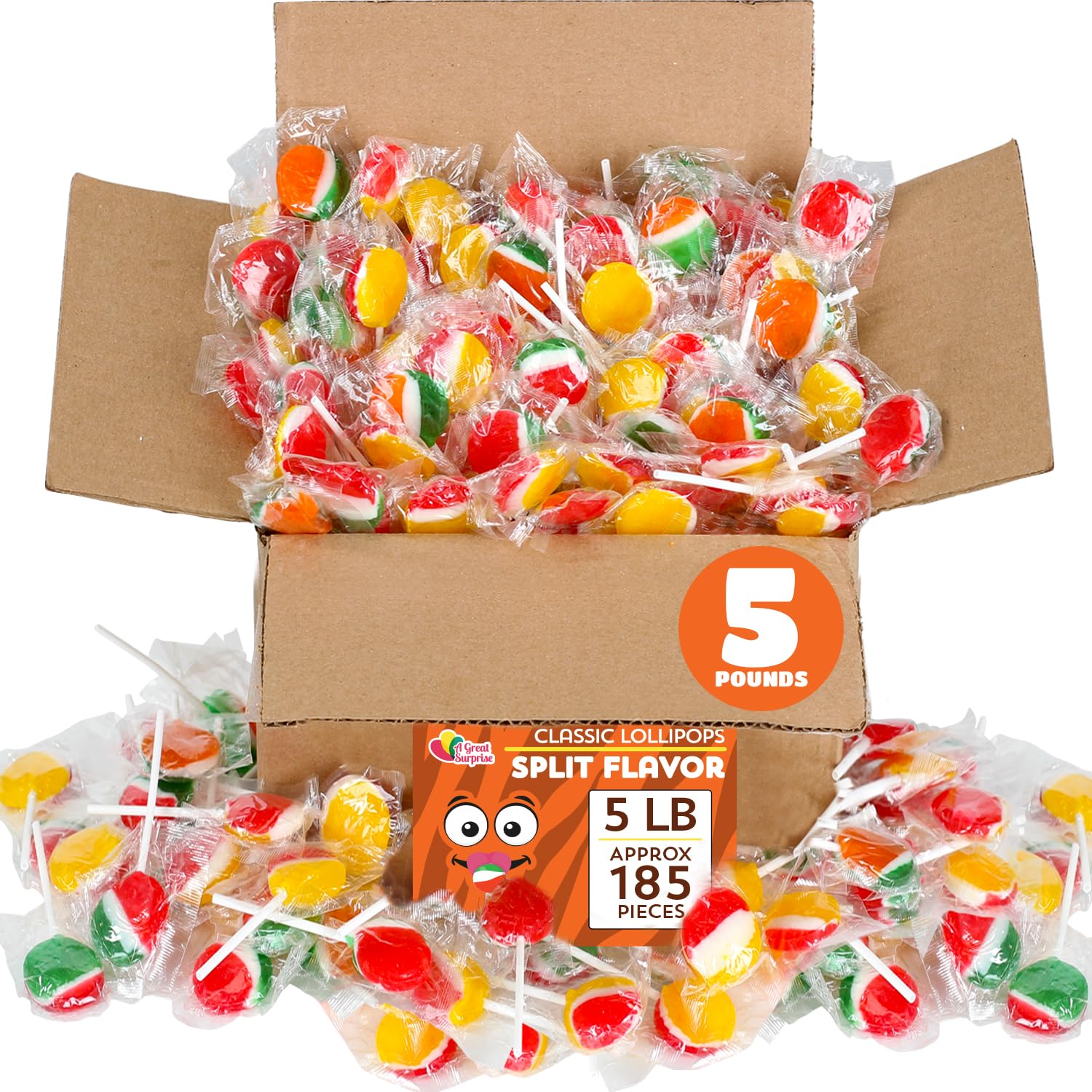 Paletas clásicas  5 libras, aproximadamente 300 piezas  Chupones y paletas para niños  Paletas redondas planas envueltas individualmente  Ventosas
