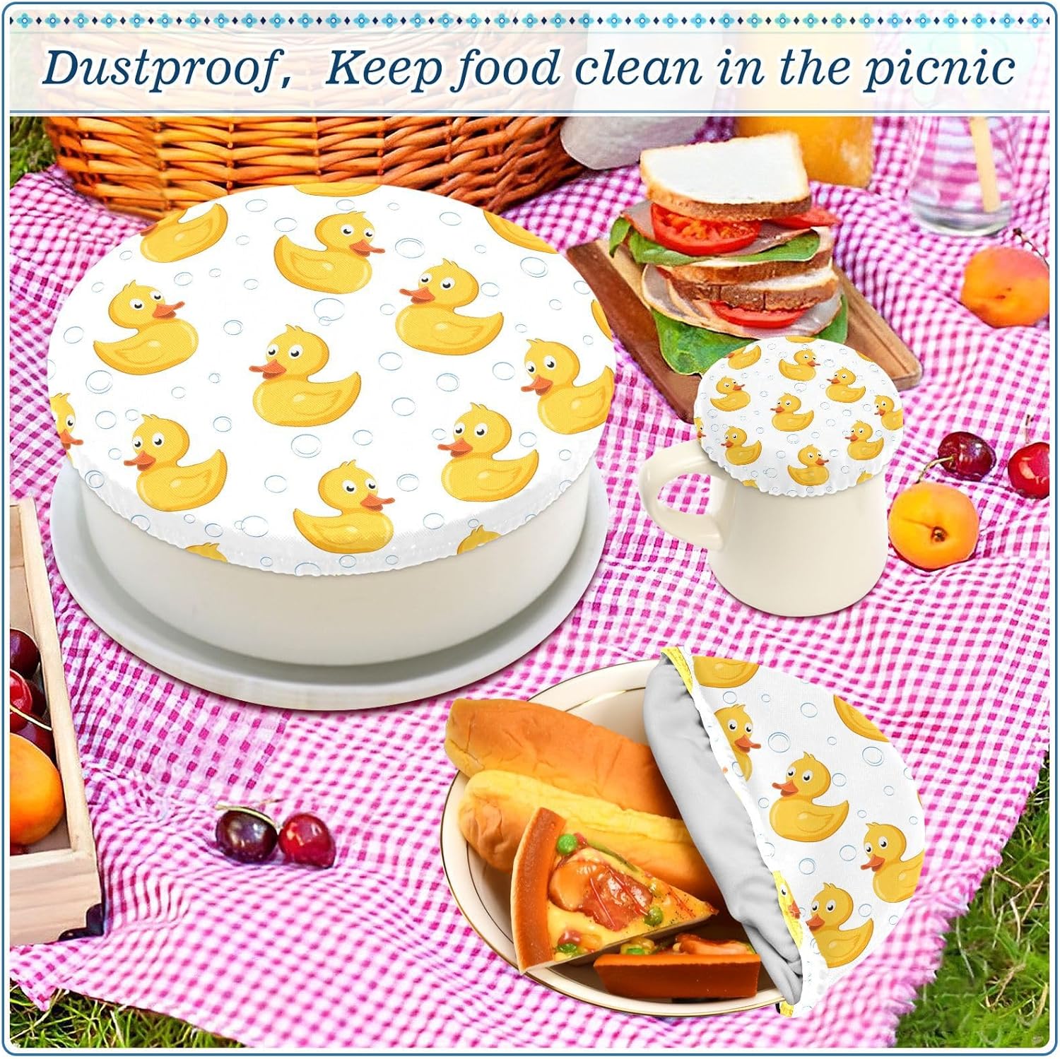Rubber Duck – 5 fundas elásticas reutilizables para tazones para almacenamiento de alimentos, tapas de tela elástica con 5 tamaños diferentes,