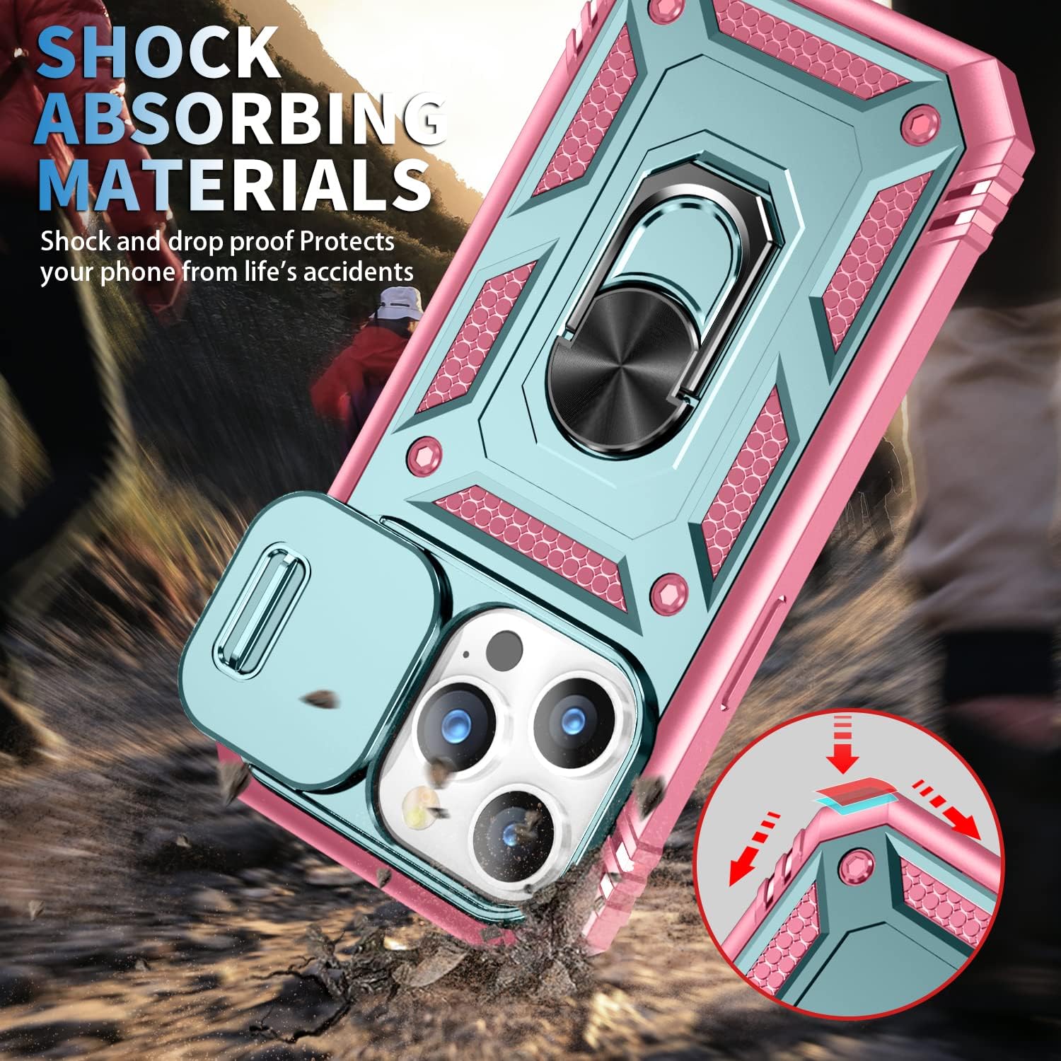PASNEW Funda para iPhone 14 Pro Max, protección militar, soporte de 360 y cubierta deslizante para lente de cámara, carcasa rígida multicapa