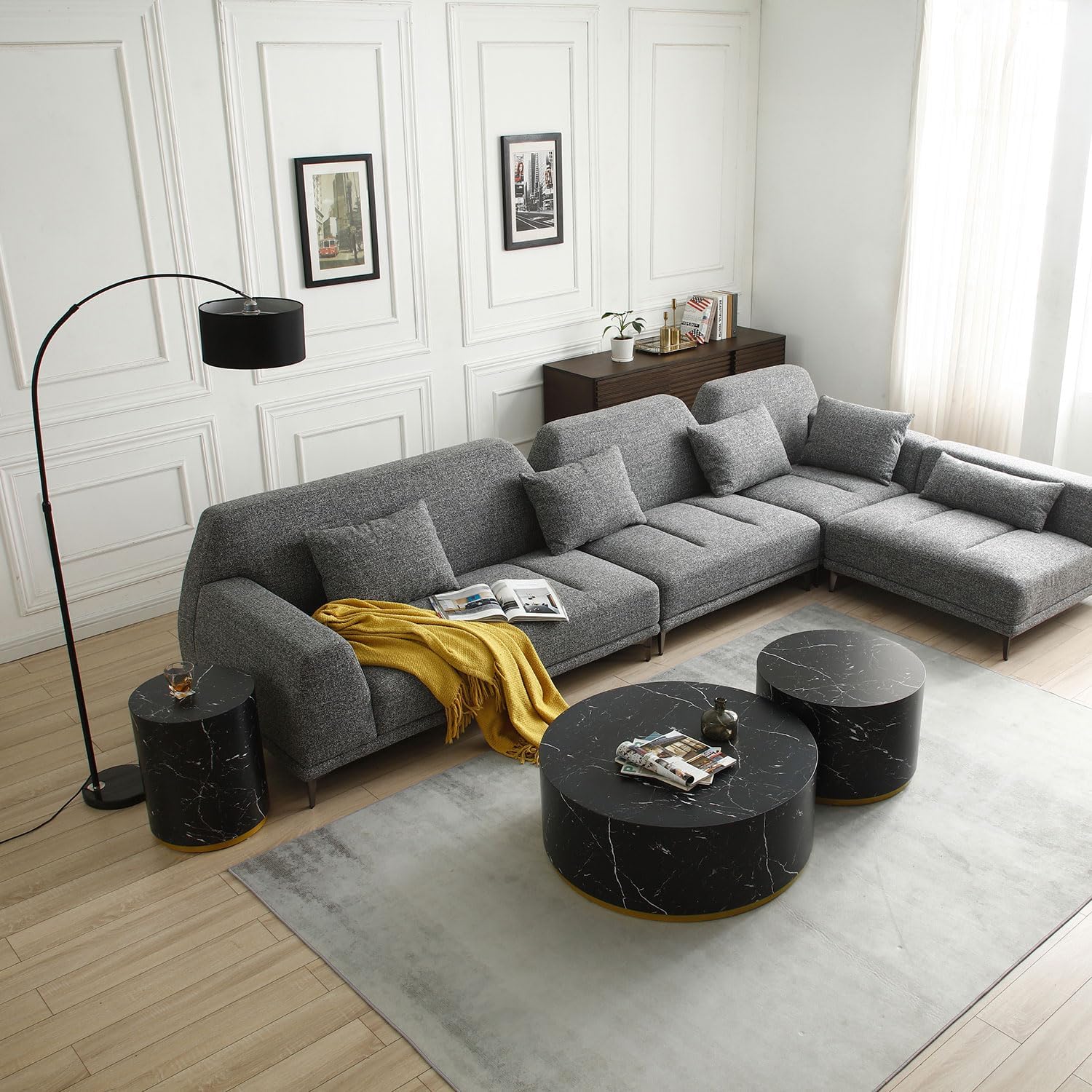 Mesa auxiliar con borde dorado inferior para sala de estar, moderna mesa de centro redonda dorada o mesa auxiliar, mesa de sofá circular para