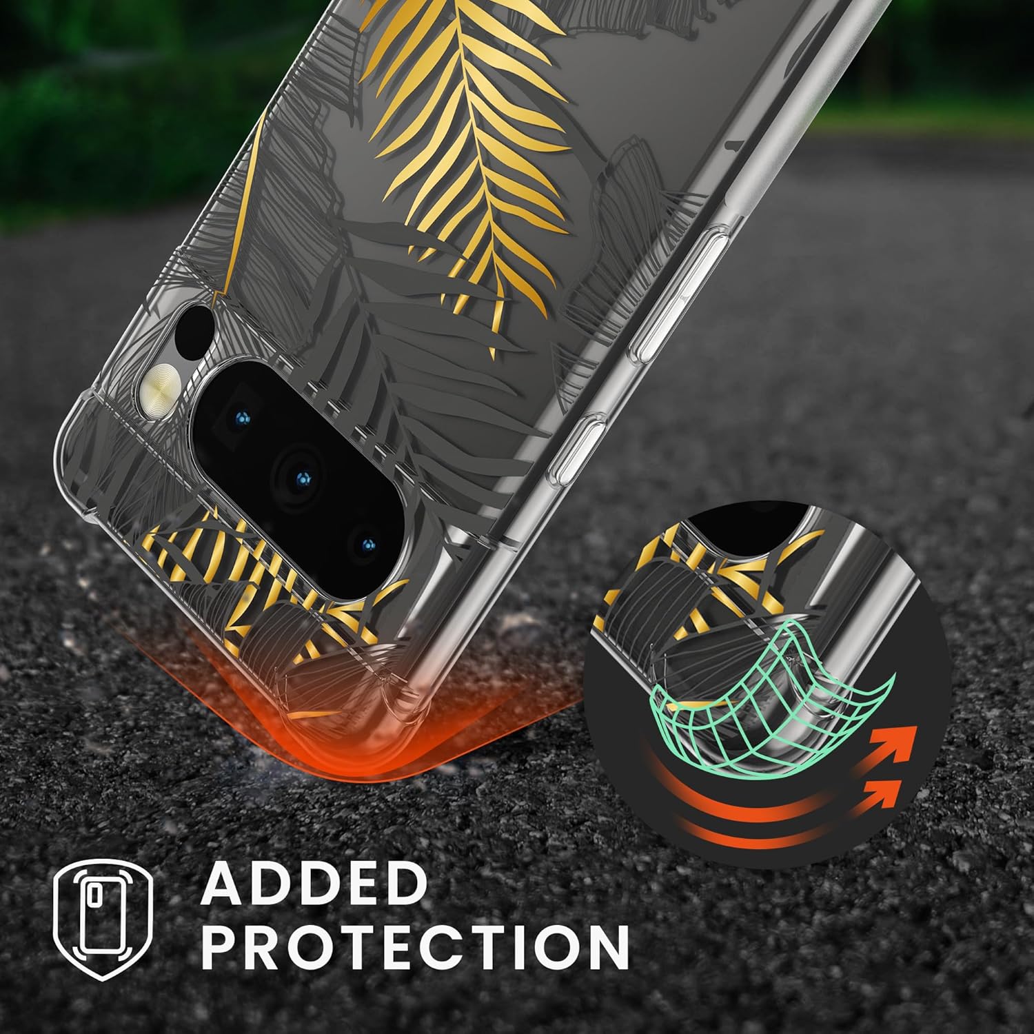 kwmobile Funda cruzada compatible con Google Pixel 8 Pro, diseño de hojas de palmera, color amarillogristransparente