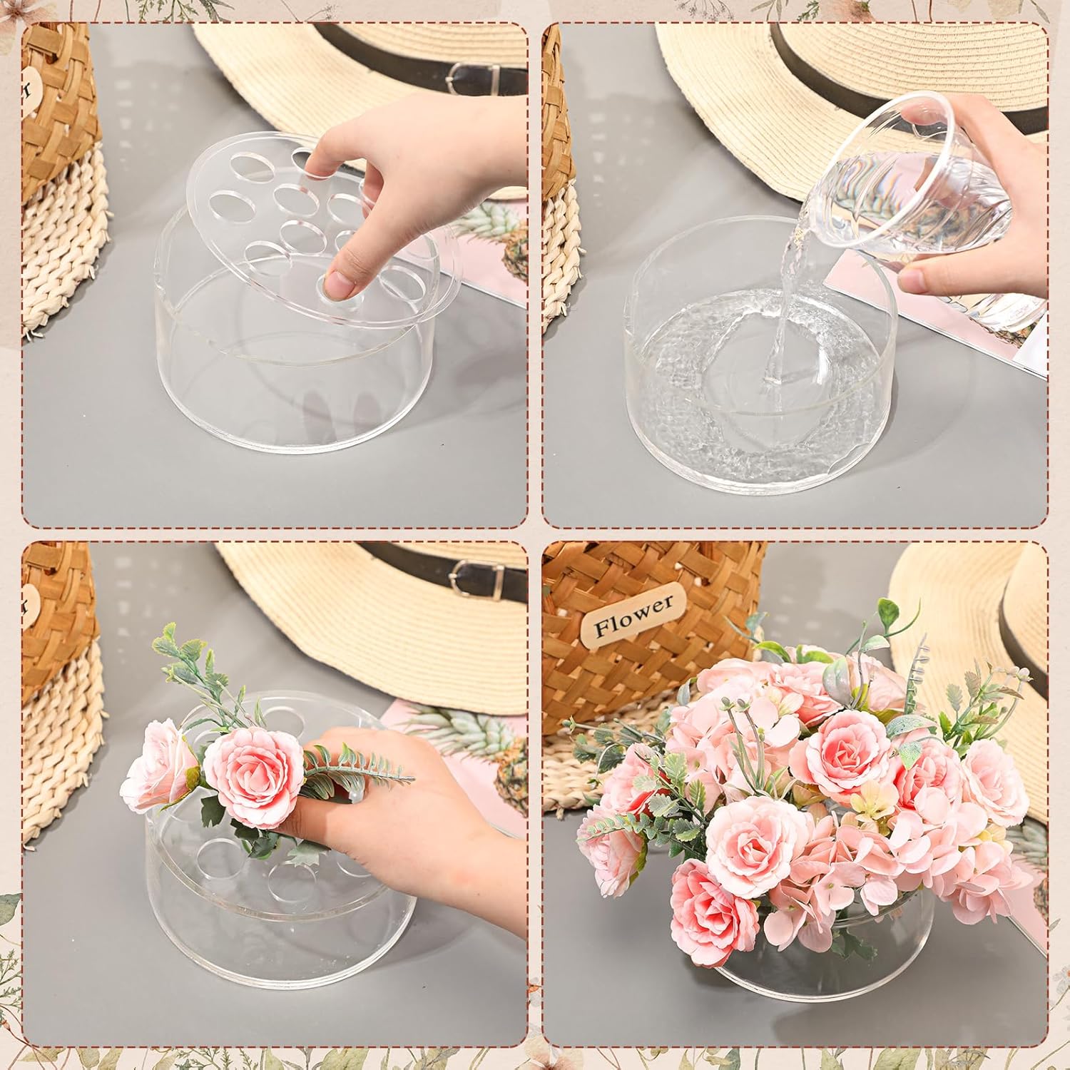 Tanlade 3 piezas de centro de mesa de acrílico floral para decoración de mesa de comedor, florero redondo de flores de boda, jarrones de centro de