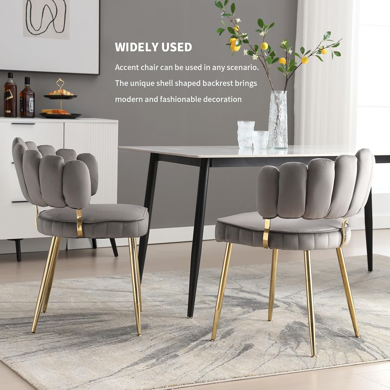 MOONMISS Juego de 2 sillas de comedor de terciopelo, sillas decorativas modernas con respaldo irregular, silla auxiliar tapizada con patas de metal