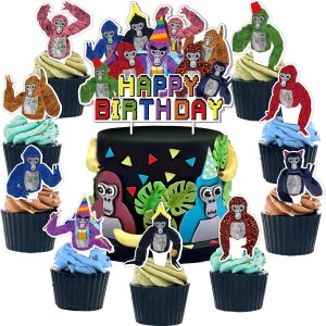Decoración de fiesta de juego de gorila, adornos para tartas de juego de gorila, decoración de cupcakes para fiesta temática de realidad virtual, Decoración de fiesta de juego de gorila, adornos para tartas de juego de gorila, decoración de cupcakes para fiesta temática de realidad virtual,
