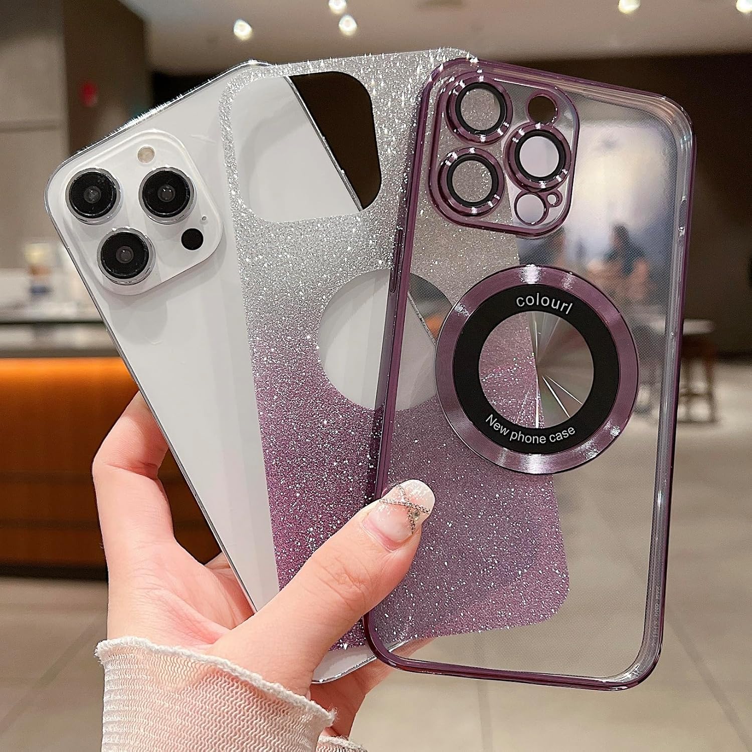 ZXDK Funda magnética con purpurina para iPhone 13 Pro Max, compatible con MagSafe con protector de cámara, funda suave y brillante de lujo, bonita y