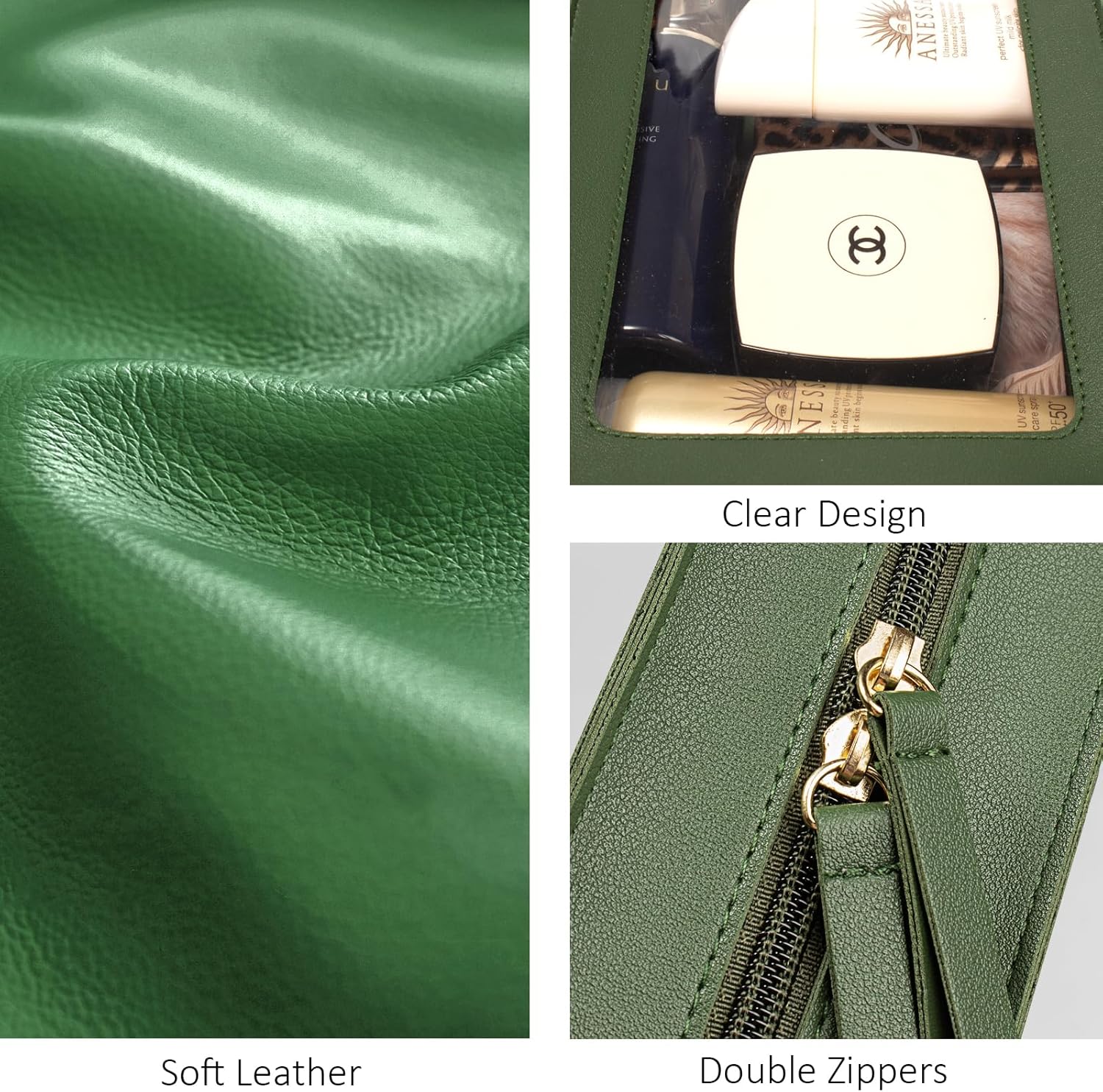 LETGO Bolsas de maquillaje transparentes, bolsa de aseo aprobada por la TSA con cremallera, organizador de maquillaje transparente para artículos