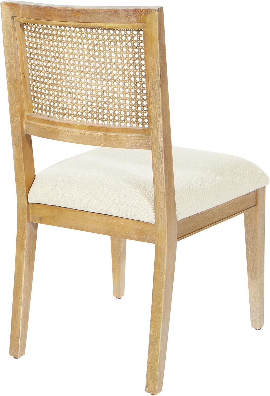 OSP Home Furnishings Alania Sillas de comedor de madera con respaldo de caña y asiento acolchado, paquete de 2, tela de lino con marco de lavado