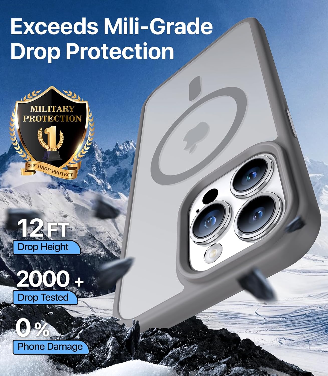 Funda magnética fuerte para iPhone 15 Pro Max, compatible con MagSafe, probada en caídas de grado militar, a prueba de golpes, delgada, translúcida,
