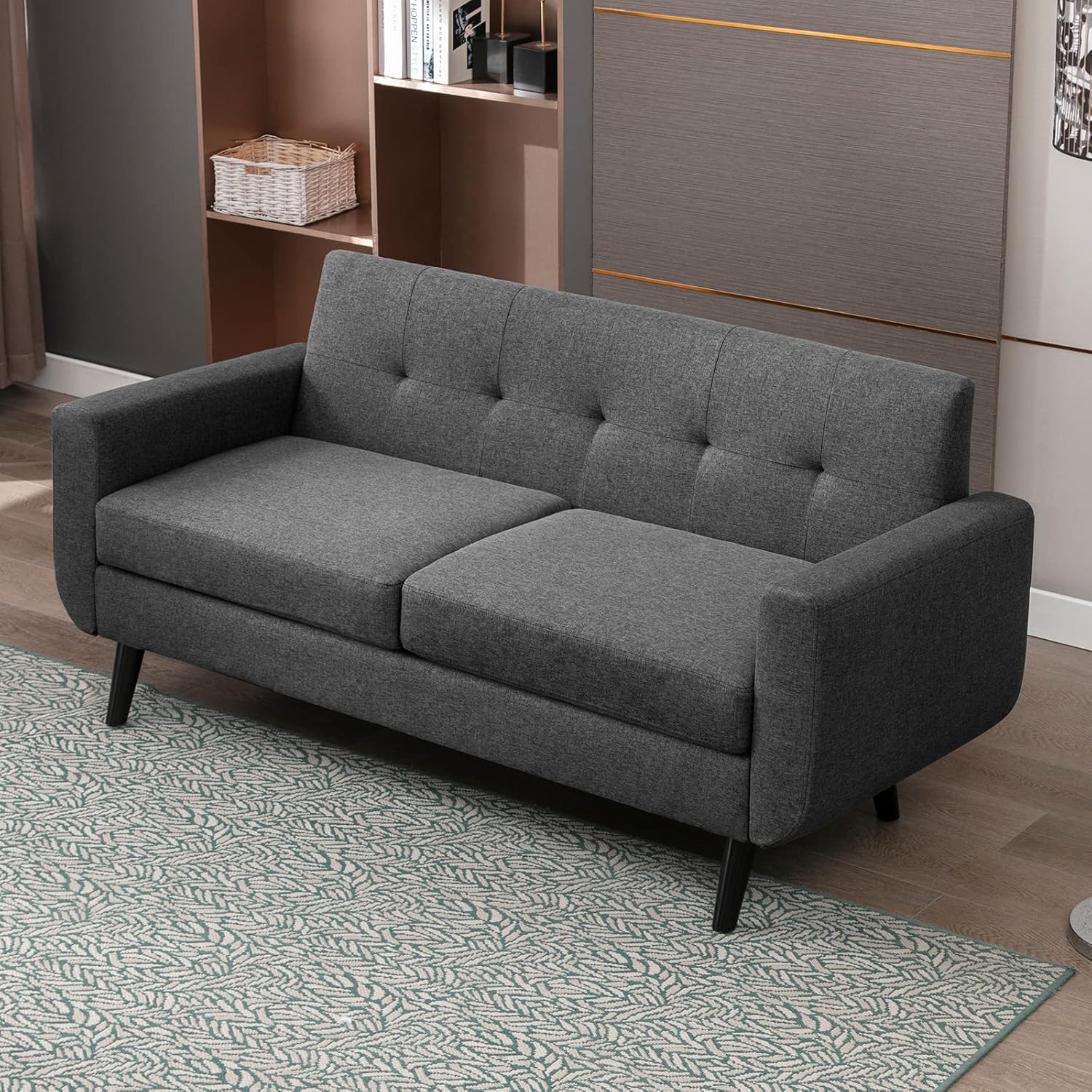 Sofá biplaza de 68 pulgadas con cojín tapizado de 5.9 pulgadas, cómodo sofá de tela con patas de madera y asiento acolchado para sala de estar,