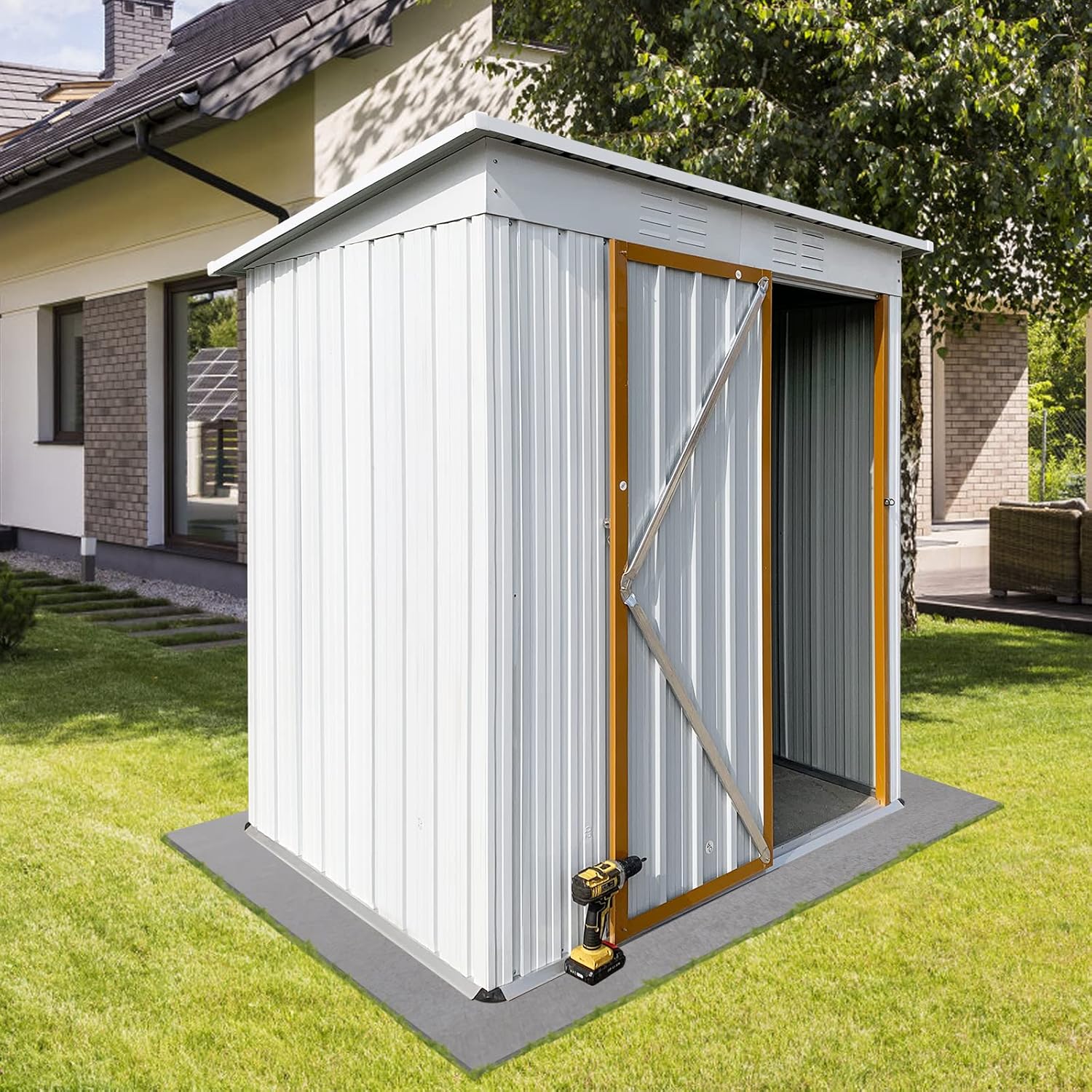RITSU Cobertizos para exteriores de 5 x 4 pies y espacio de almacenamiento al aire libre, casa de herramientas de metal anticorrosión con puerta con