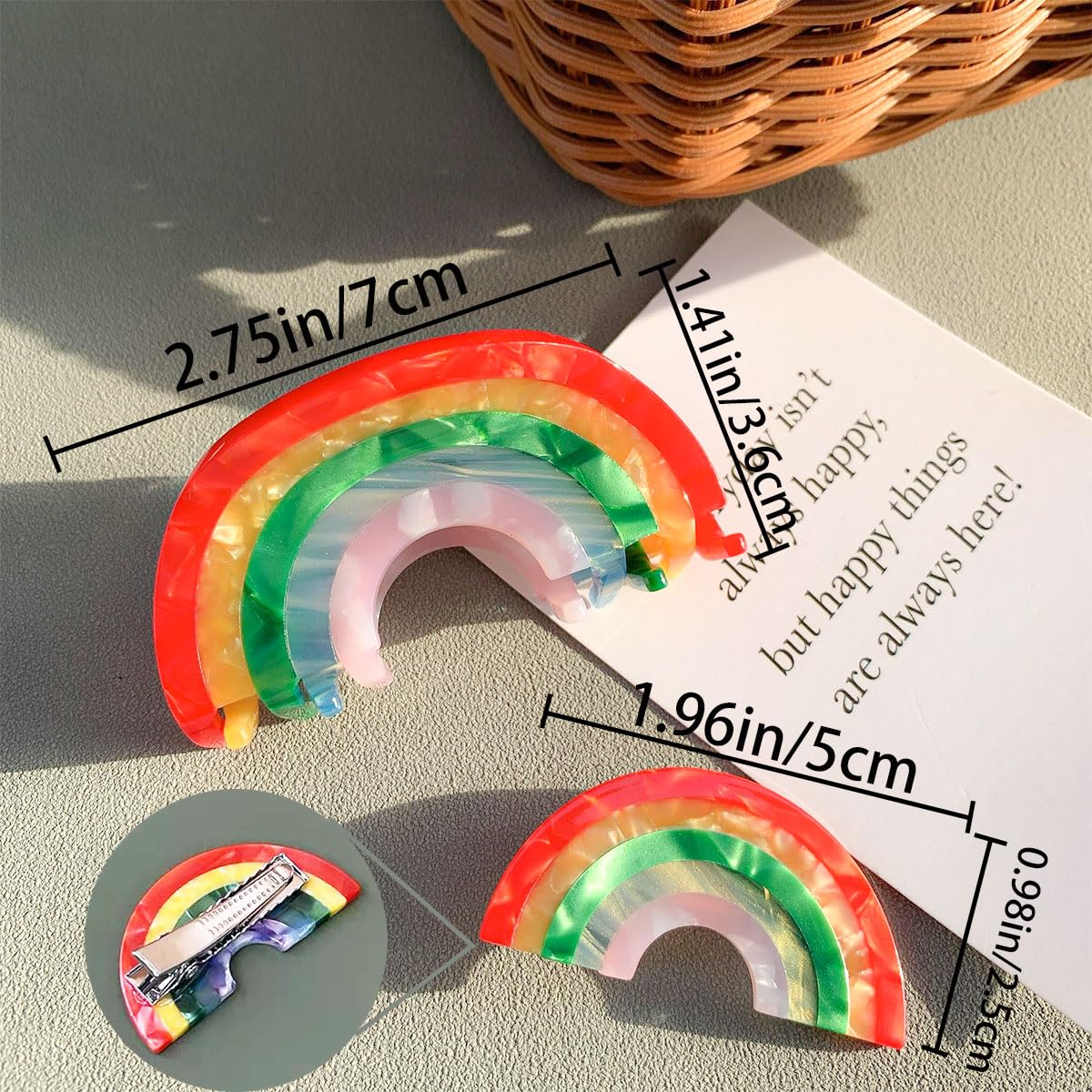 2 pinzas de pelo arcoíris para cabello fino y grueso, pinzas antideslizantes para mandíbula, pinzas de acetato de moda y accesorios para mujeres y