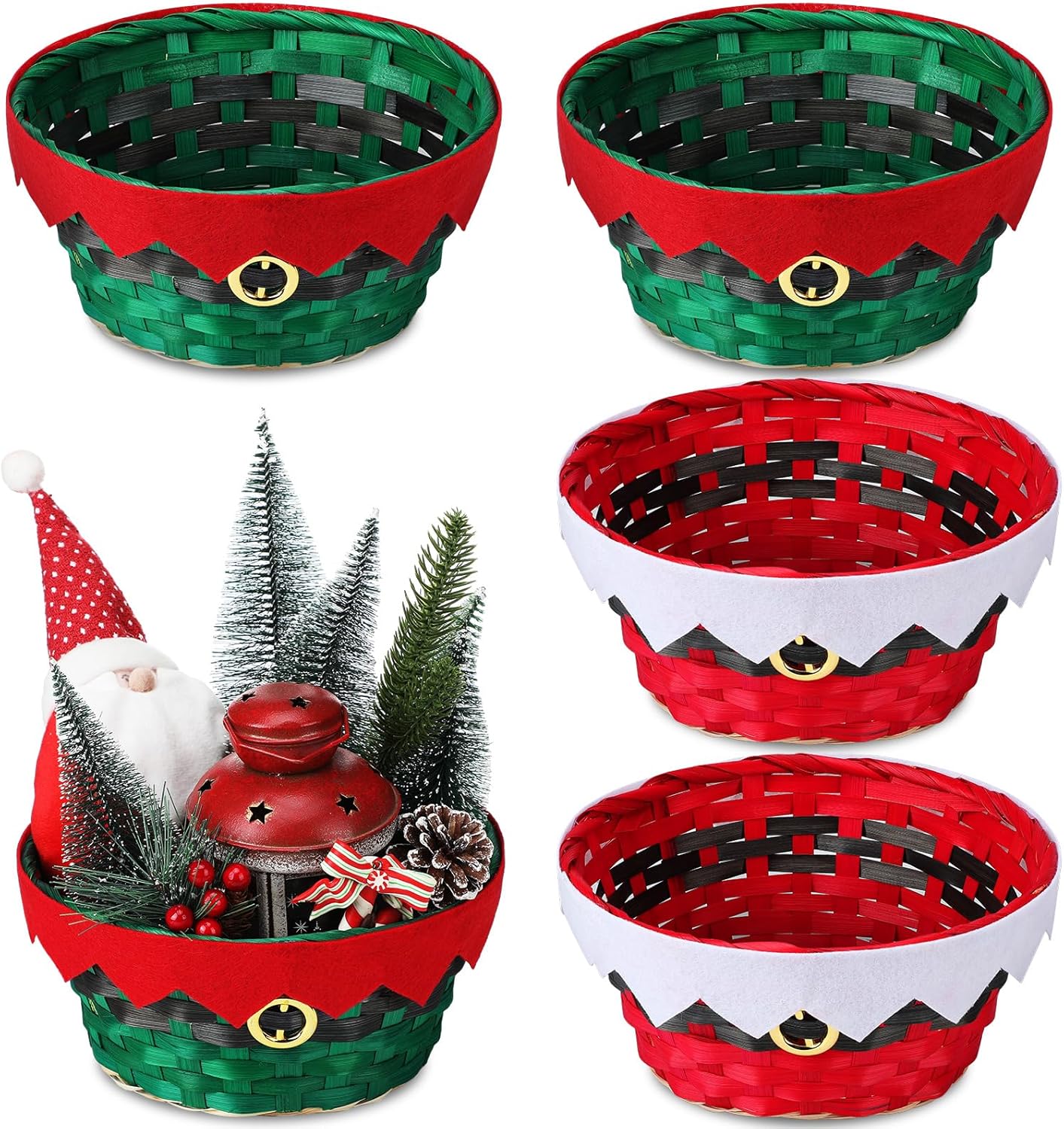 Roowest Cestas redondas de bambú de regalo de Navidad, cestas tejidas para regalos, cestas de personajes de vacaciones, cestas de regalo decorativas