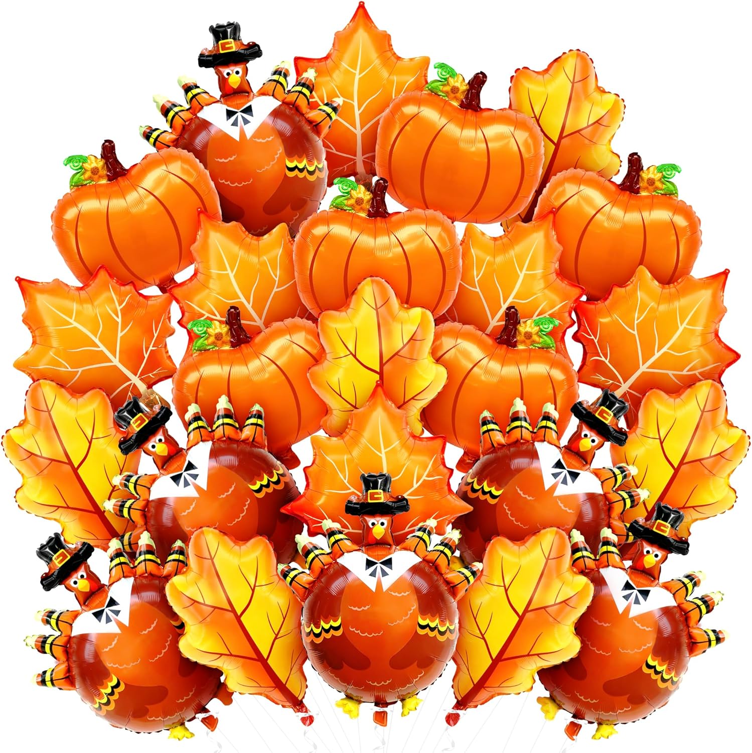 KatchOn, Juego de globos de aluminio de calabaza y pavo, grande, paquete de 24  Globos de papel de aluminio de Acción de Gracias para decoración de