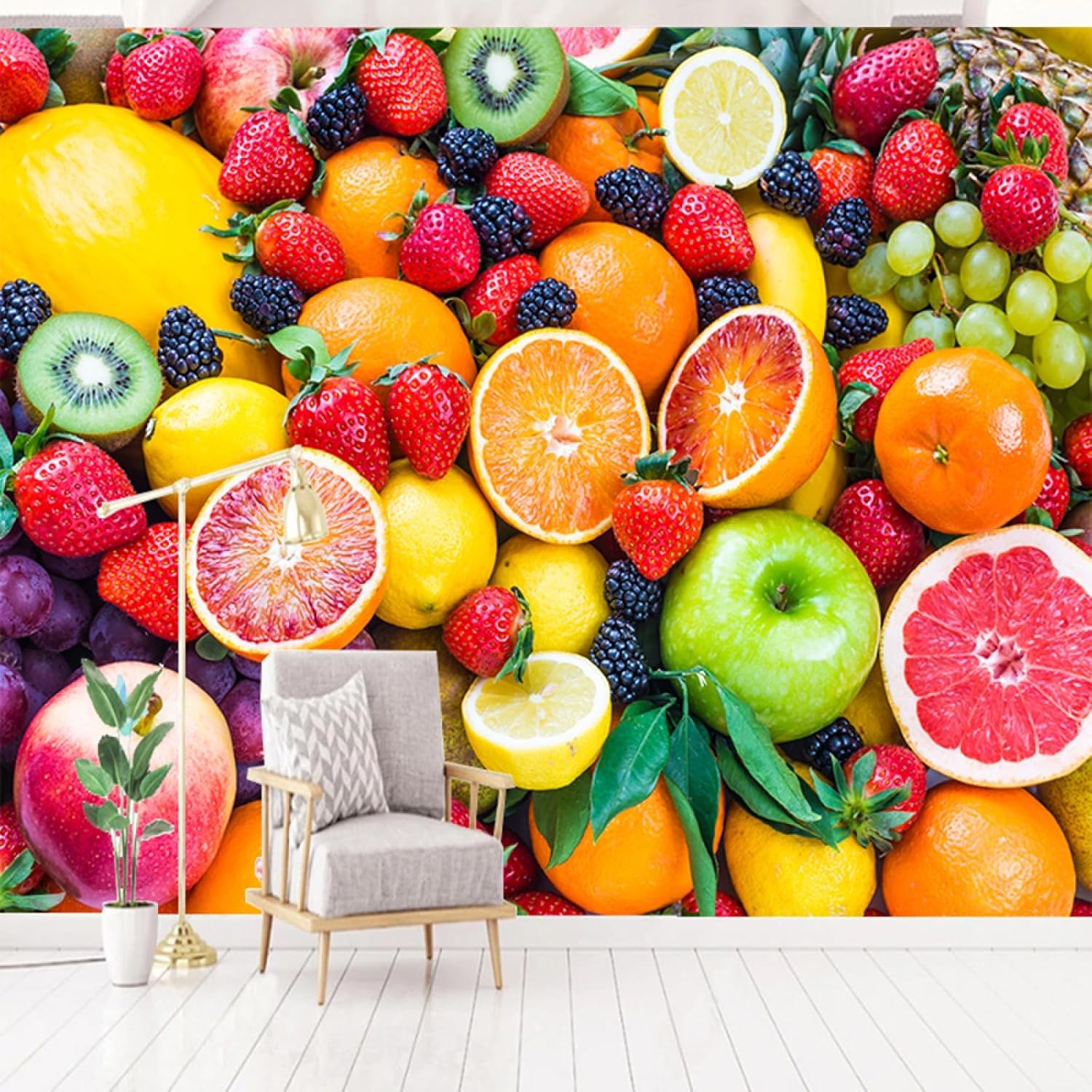 Fondos de pantalla de frutas frescas, coloridos murales de pared grandes 3D de alimentos, calcomanías murales para habitación de niños, guardería,