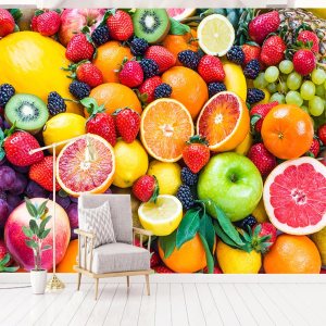 Fondos de pantalla de frutas frescas, coloridos murales de pared grandes 3D de alimentos, calcomanías murales para habitación de niños, guardería, Fondos de pantalla de frutas frescas, coloridos murales de pared grandes 3D de alimentos, calcomanías murales para habitación de niños, guardería,