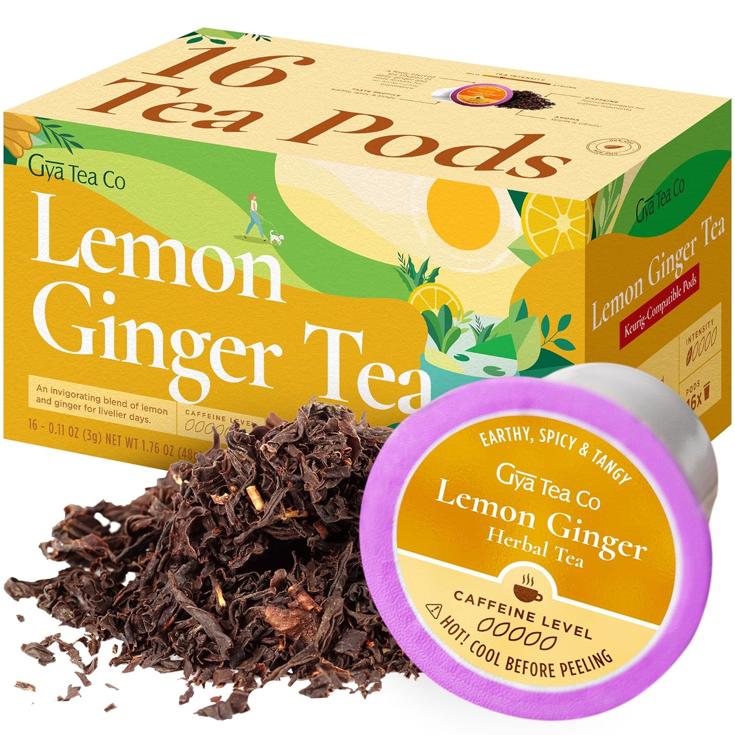 Gya Tea Co K-Cups de té de limón y jengibre para Keurig, sin cafeína, té de limón y jengibre para una mejor salud, relájate con cápsulas de té