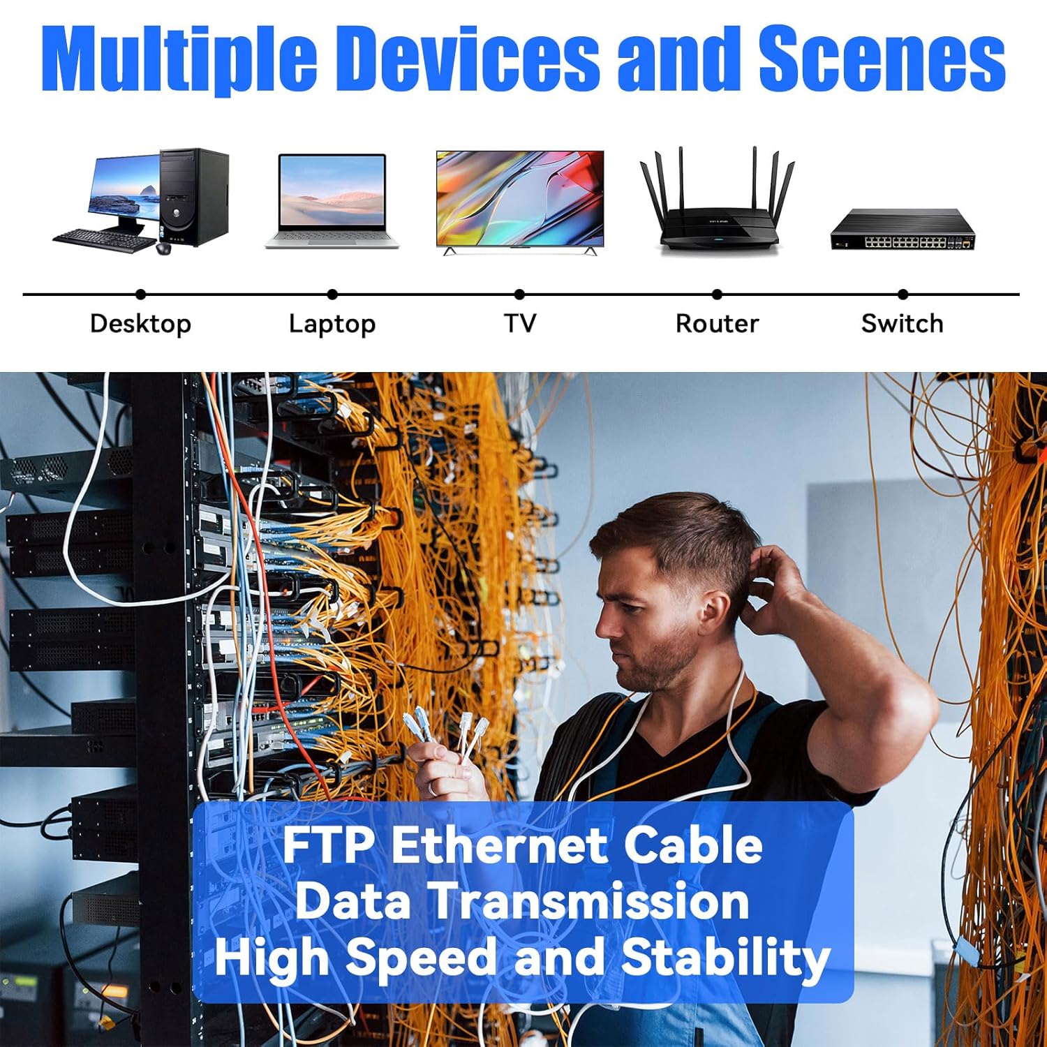 Cable Ethernet Cat 6 de 200 pies para exteriores, cable blindado FTP Cat 6 Gigabit 23 AWG, resistente, entierro directo, impermeable, en tierra,