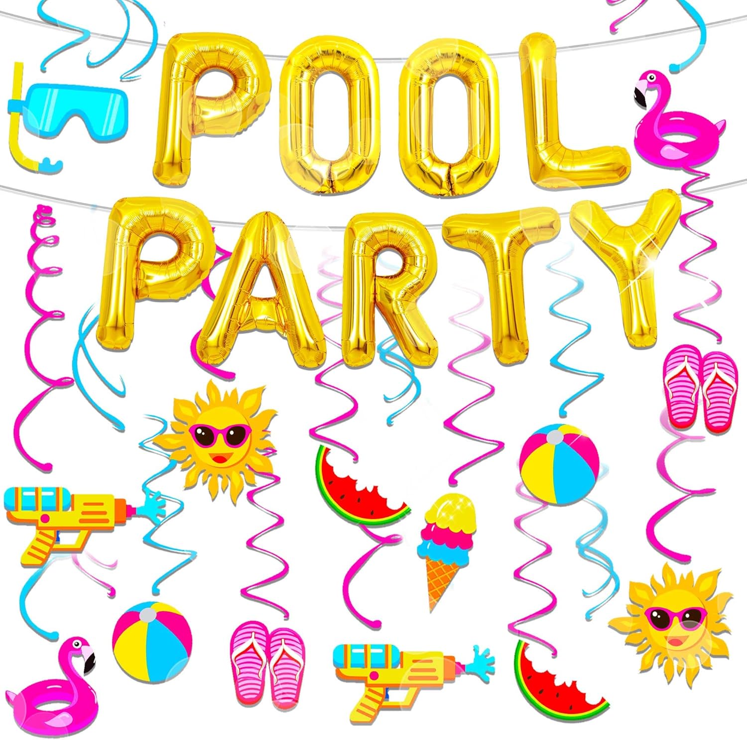 Paquete de 30 espirales colgantes de verano para piscina, playa, paquete de 30 espirales colgantes de techo, globos de fiesta en la piscina, regalos