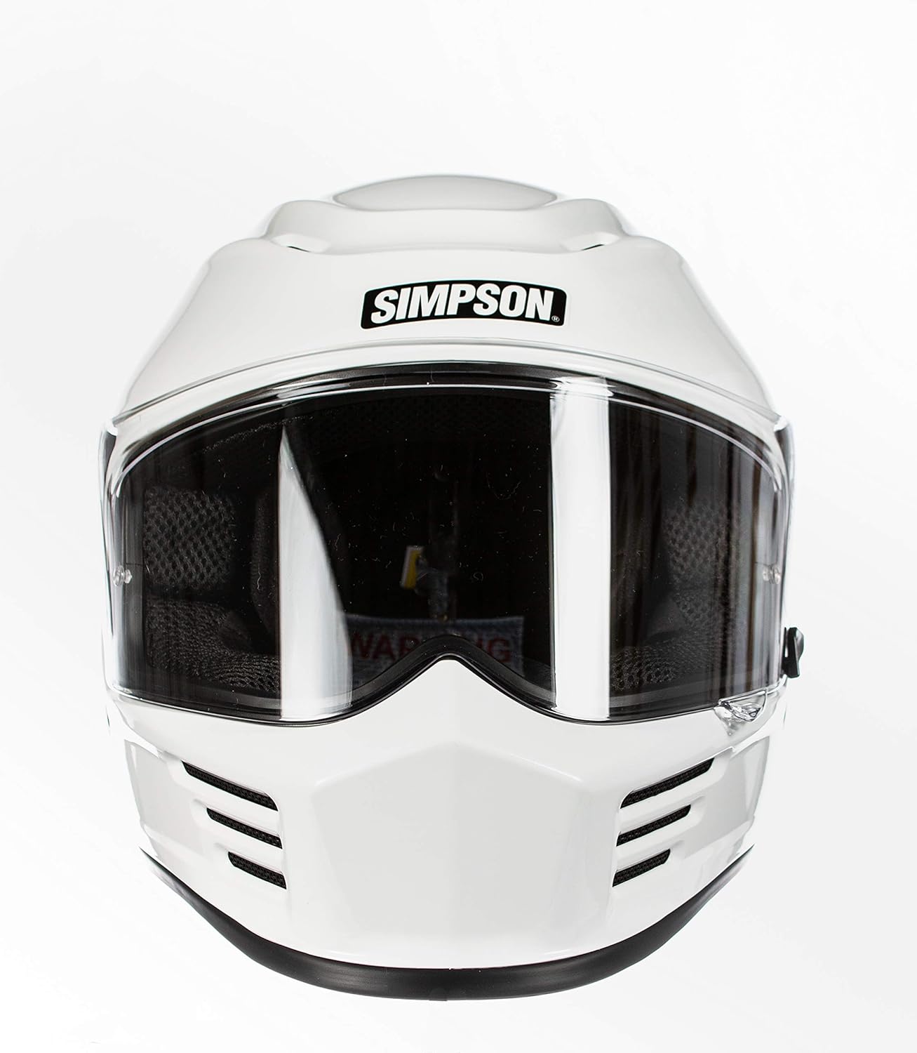Simpson SPBM1 Speed Bandit – Casco de motocicleta de cara completa, tamaño mediano, blanco, protector transparente incluido, protector de espejo que
