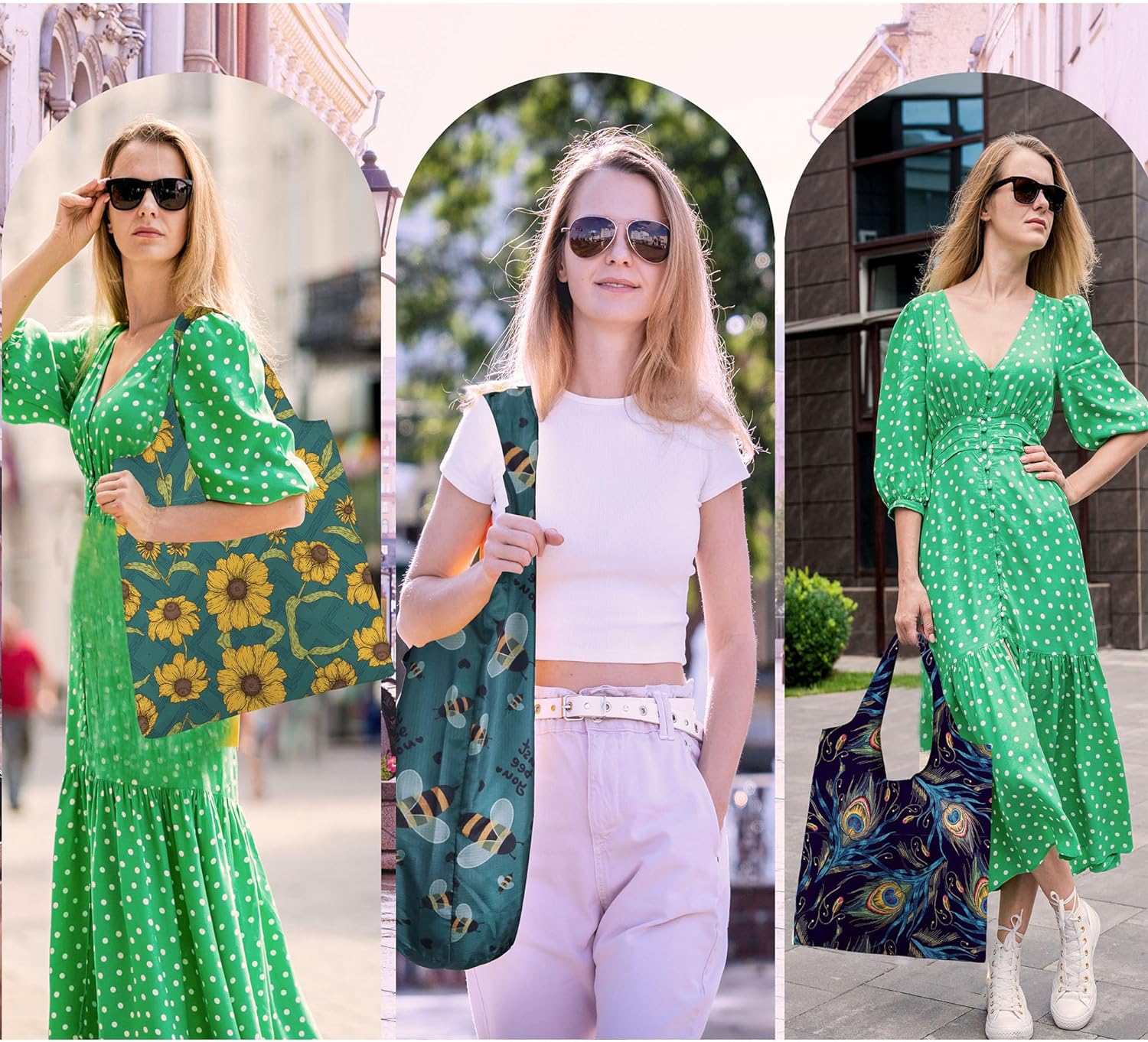 BeeGreen 12 paquetes de bolsas reutilizables de flores, bolsas reutilizables extra grandes de 50 libras, lindo diseño floral, bolsas plegables