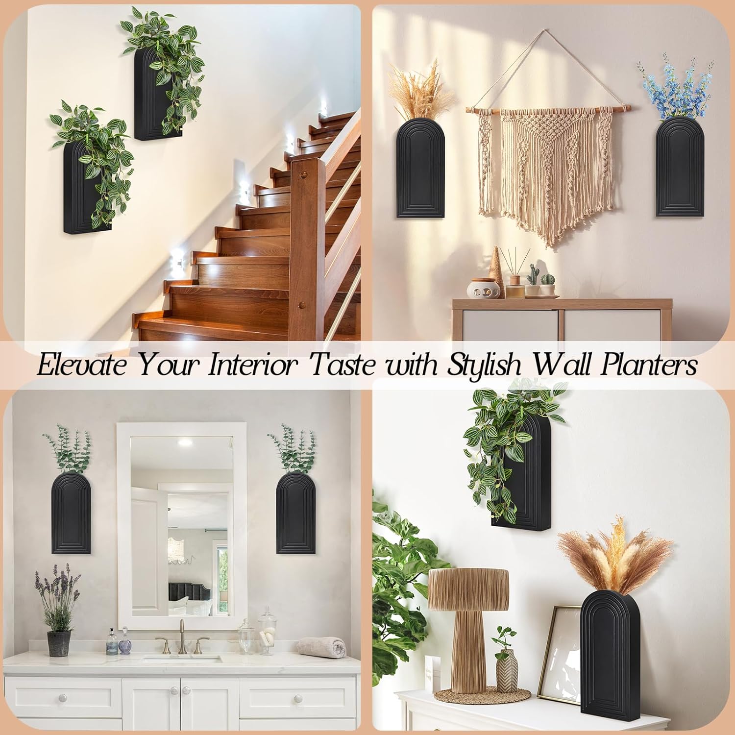 Maceta de pared para plantas de interior, decoración de pared de madera, jarrones de pared para decoración de flores secas y vegetación sintética,