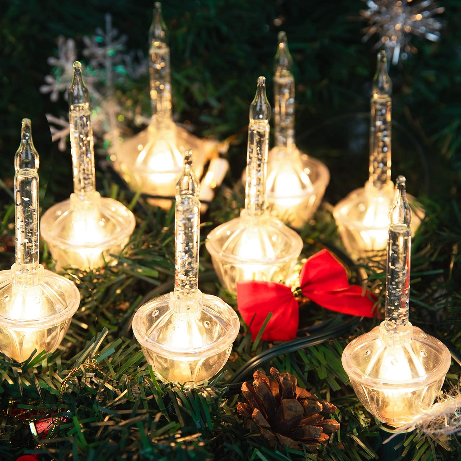 Luces de burbujas navideñas  9 bombillas transparentes tradicionales con purpurina plateada para iluminación de celebraciones navideñas, alambre