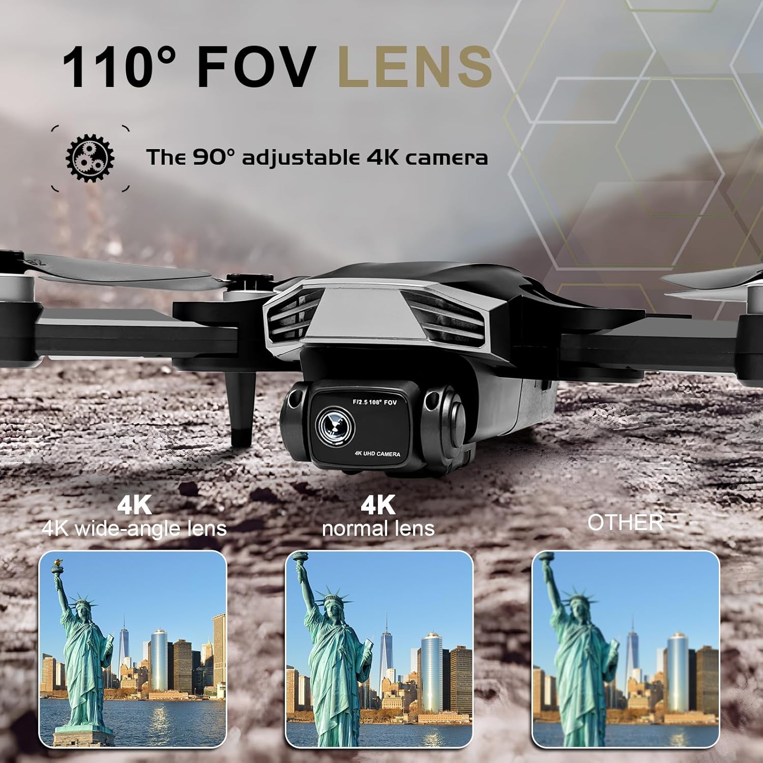 Drones con cámara para adultos 4K  Juguetes regalos para niños, adultos, principiantes  RC Quadcopter WiFi FPV Live Video, plegable, funda de