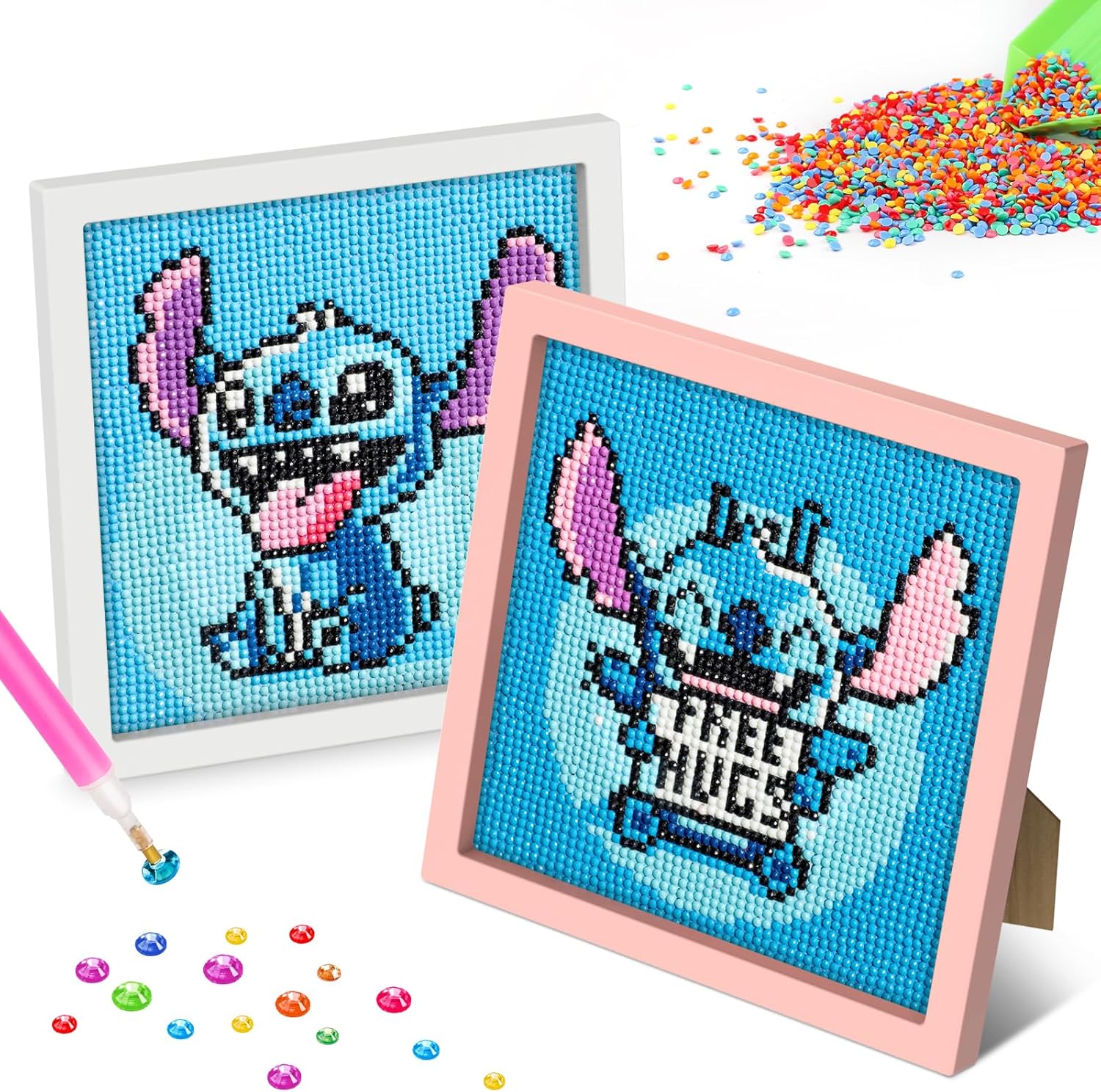 MOGTAA Paquete de 2 kits de pintura de diamantes para niños con marco, arte de diamantes de dibujos animados para niños de 6 a 8 a 10 a 12 años,