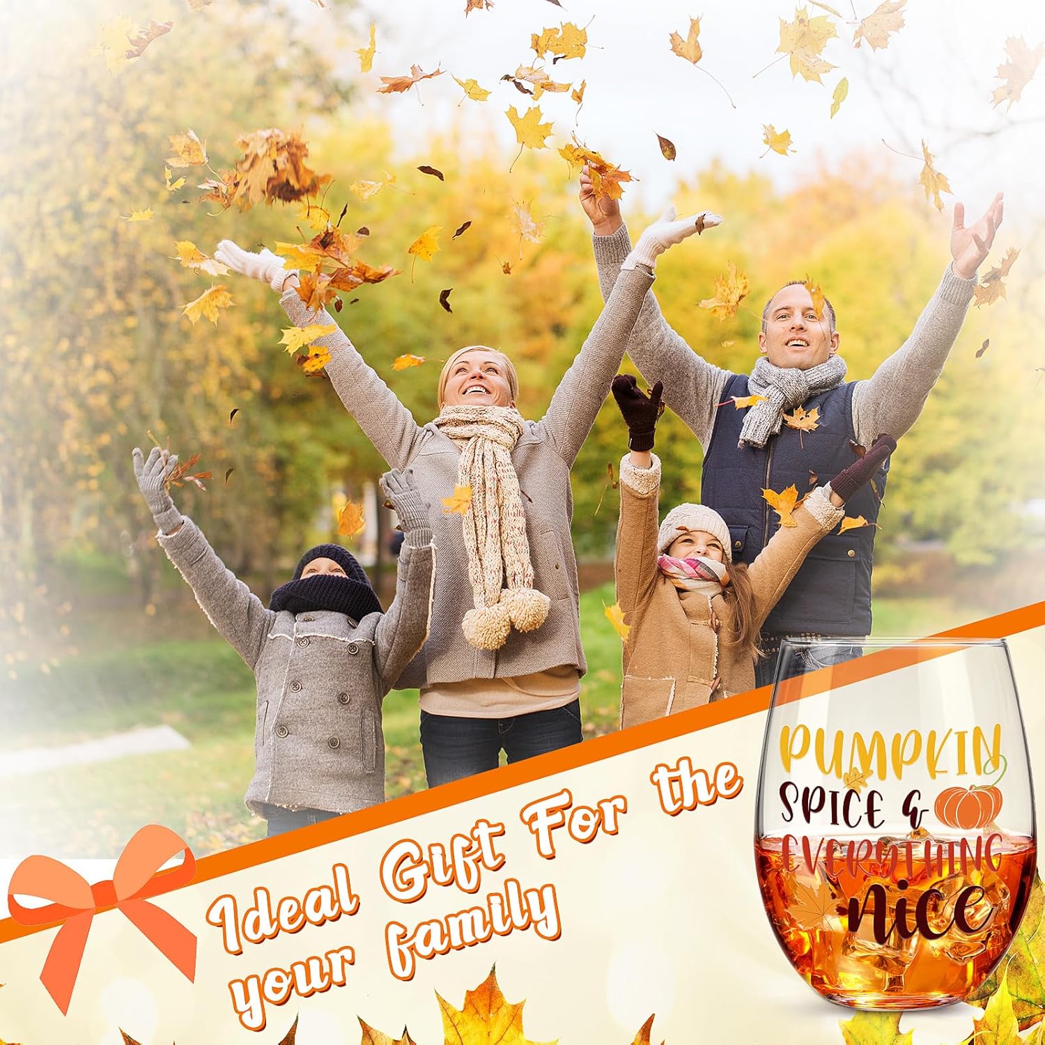 4 copas de vino sin tallo de otoño para mujeres, decoraciones de otoño de Acción de Gracias, tazas de especias de calabaza, cosecha de calabaza,