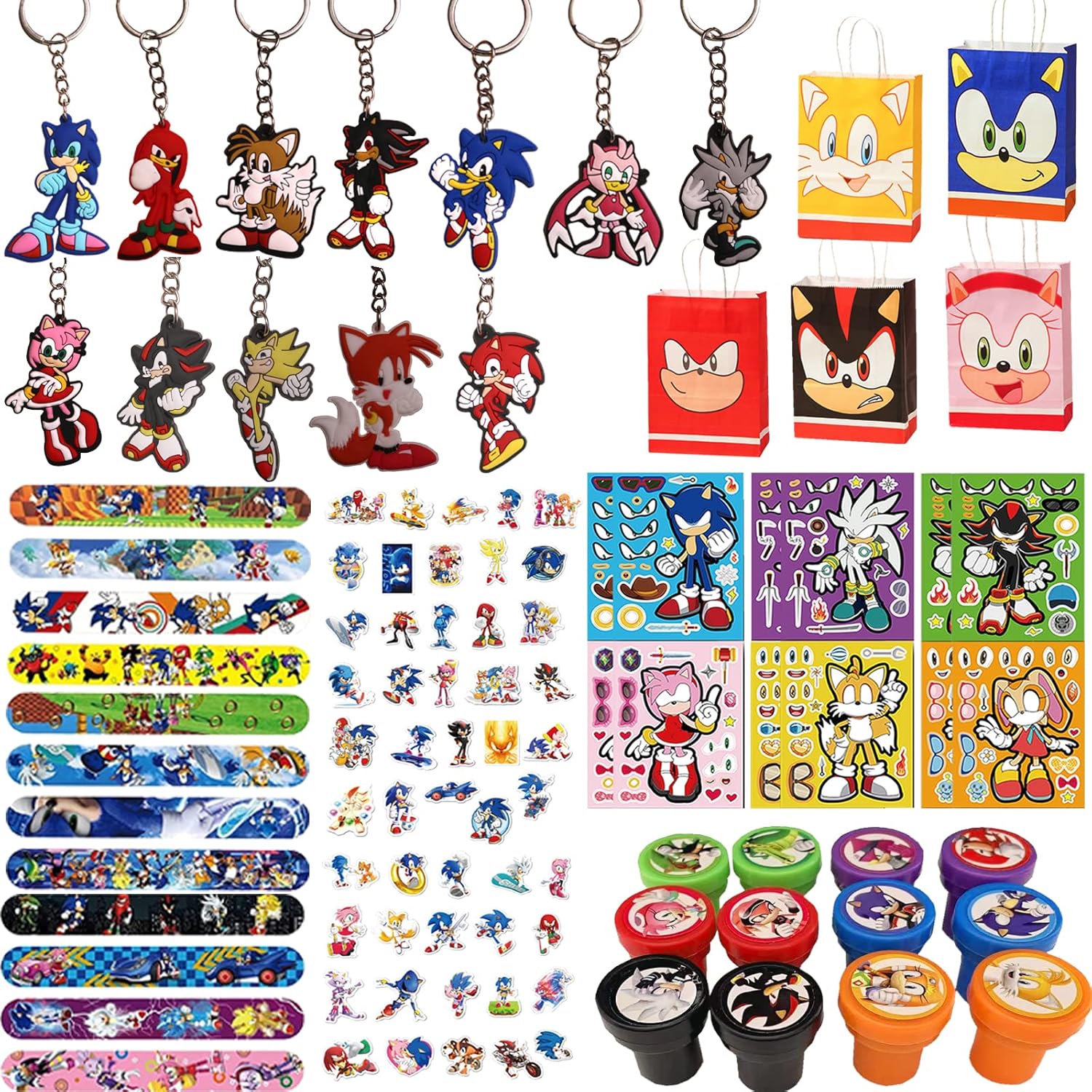 Anwaterfar 110 Pcs Birthday Party Supplies for Kids, Cartoon Themed Party Favors with Goodie Bags,Keychain,Stampers,Stickers,Birthday Carnival