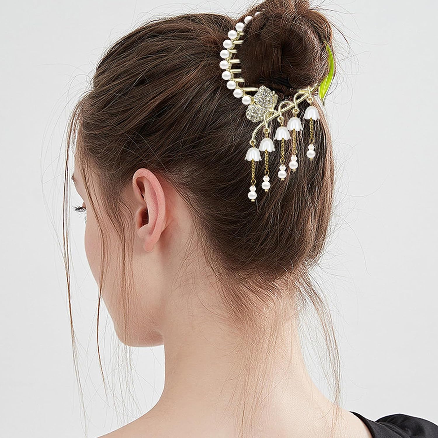 3 pinzas para el cabello con diamantes de imitación perlas, hebilla de cola de caballo de flores, horquilla de metal para moño, accesorios para
