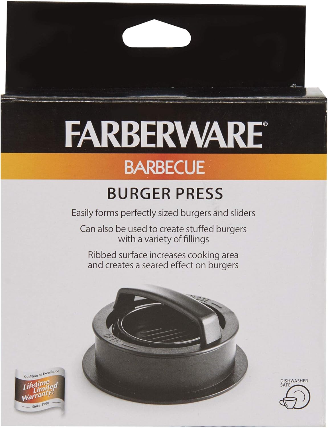 Farberware 5275229 Barbacoa – Prensa deslizante para hamburguesas de doble cara, color negro